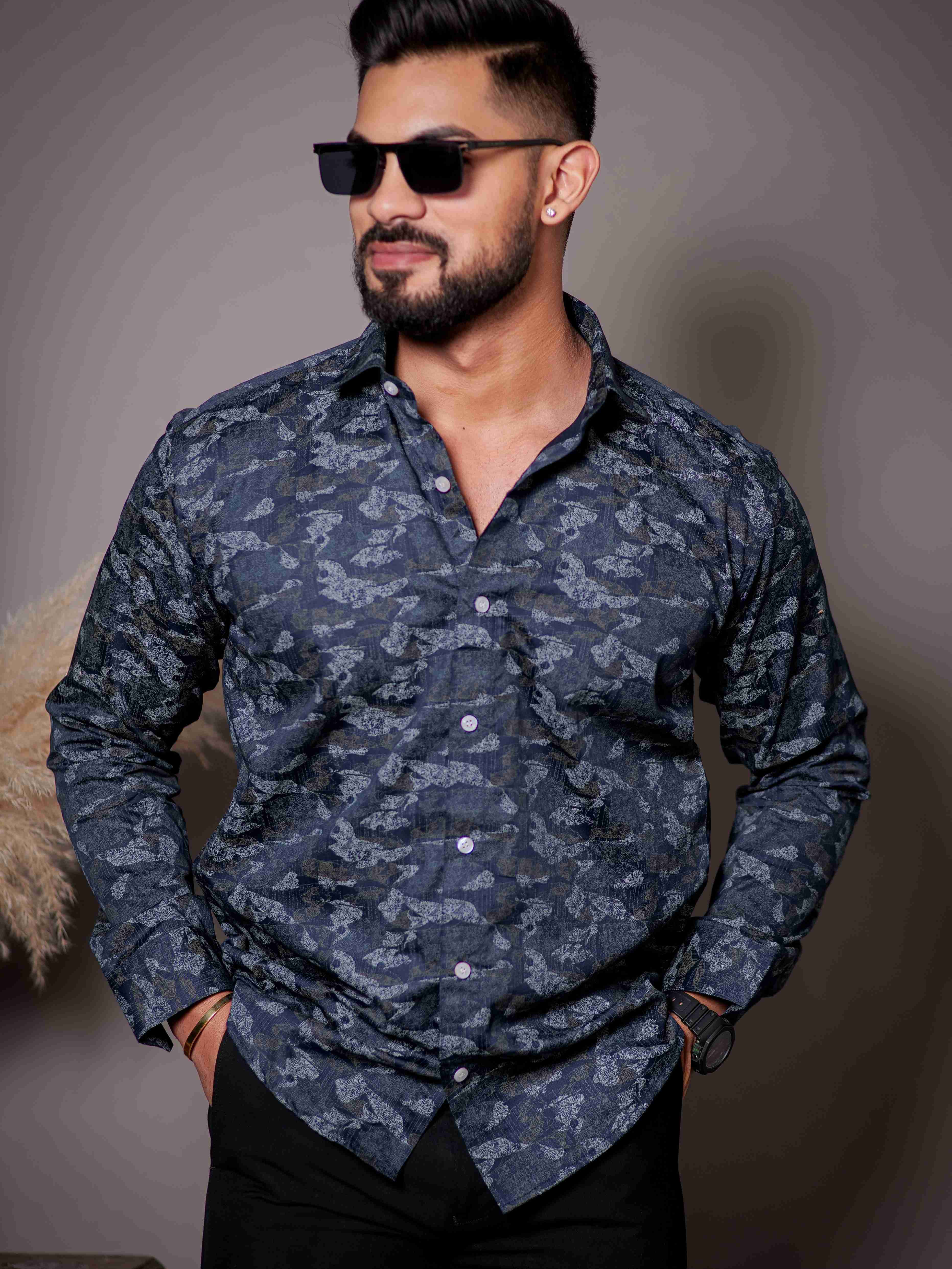 Blue Satin Print Premium Shirt - Image 5