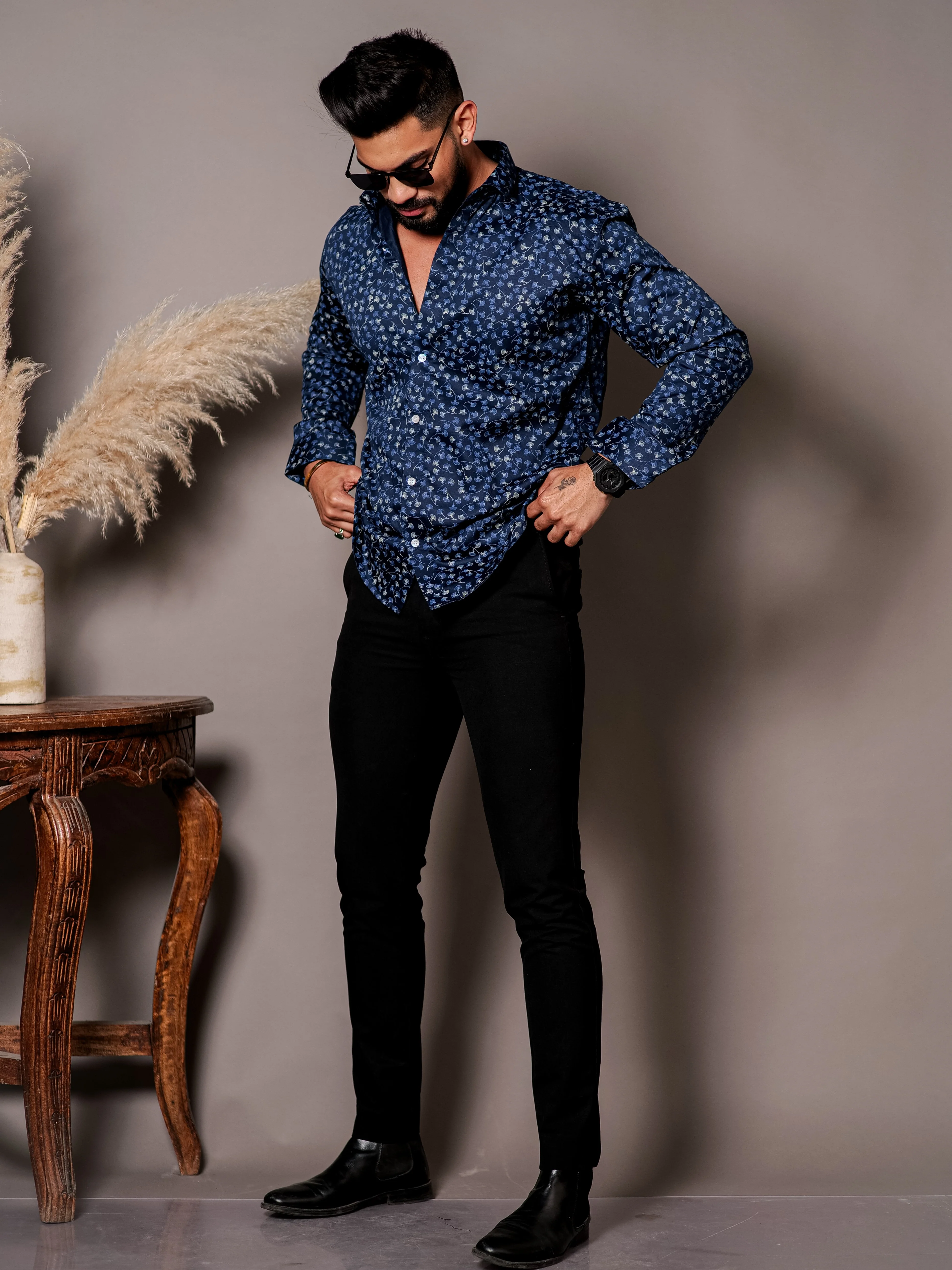 Blue Satin Print Premium Shirt - Image 5