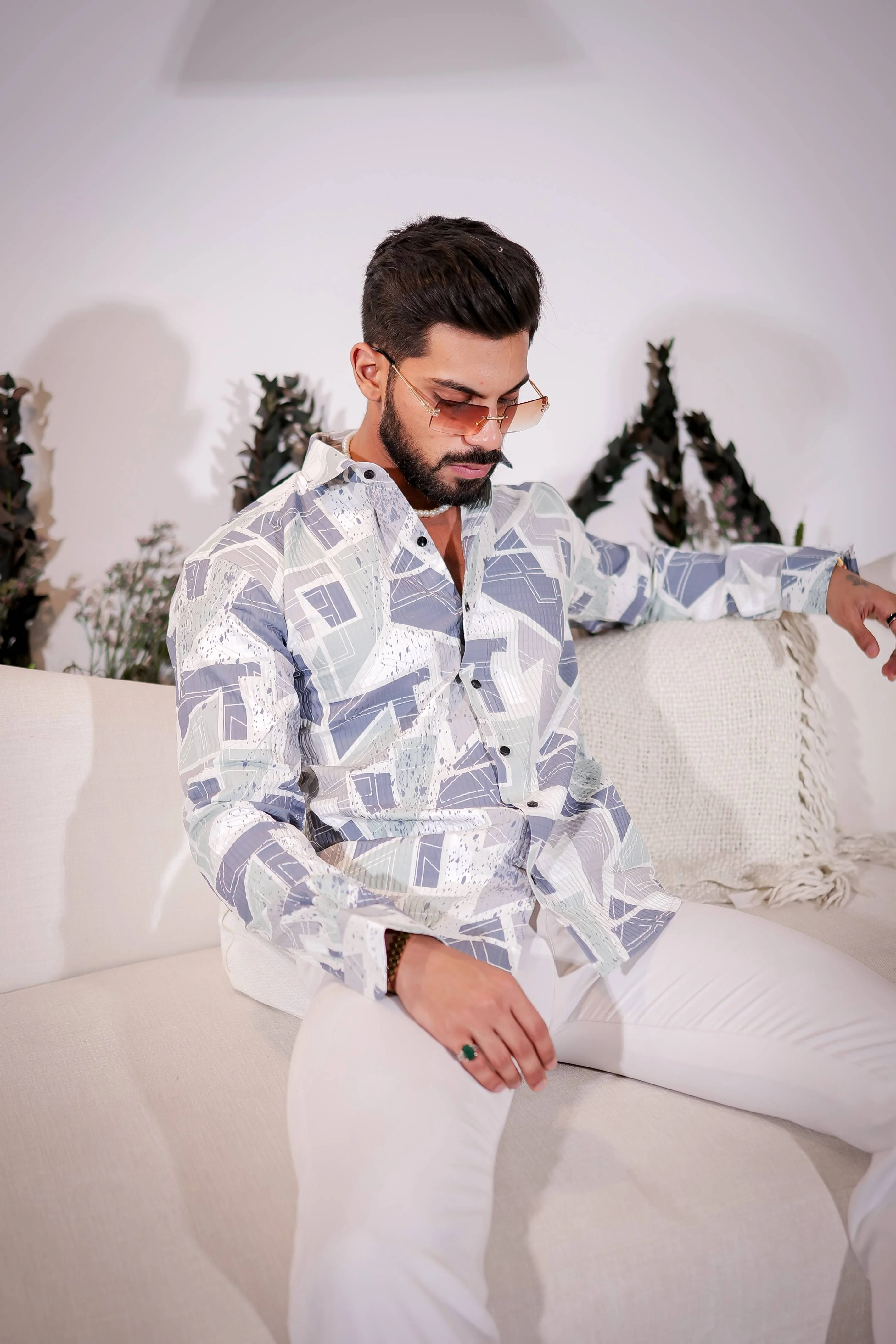 Bluish Grey Multicolor Imported Premium Shirt for Men's - Image 10
