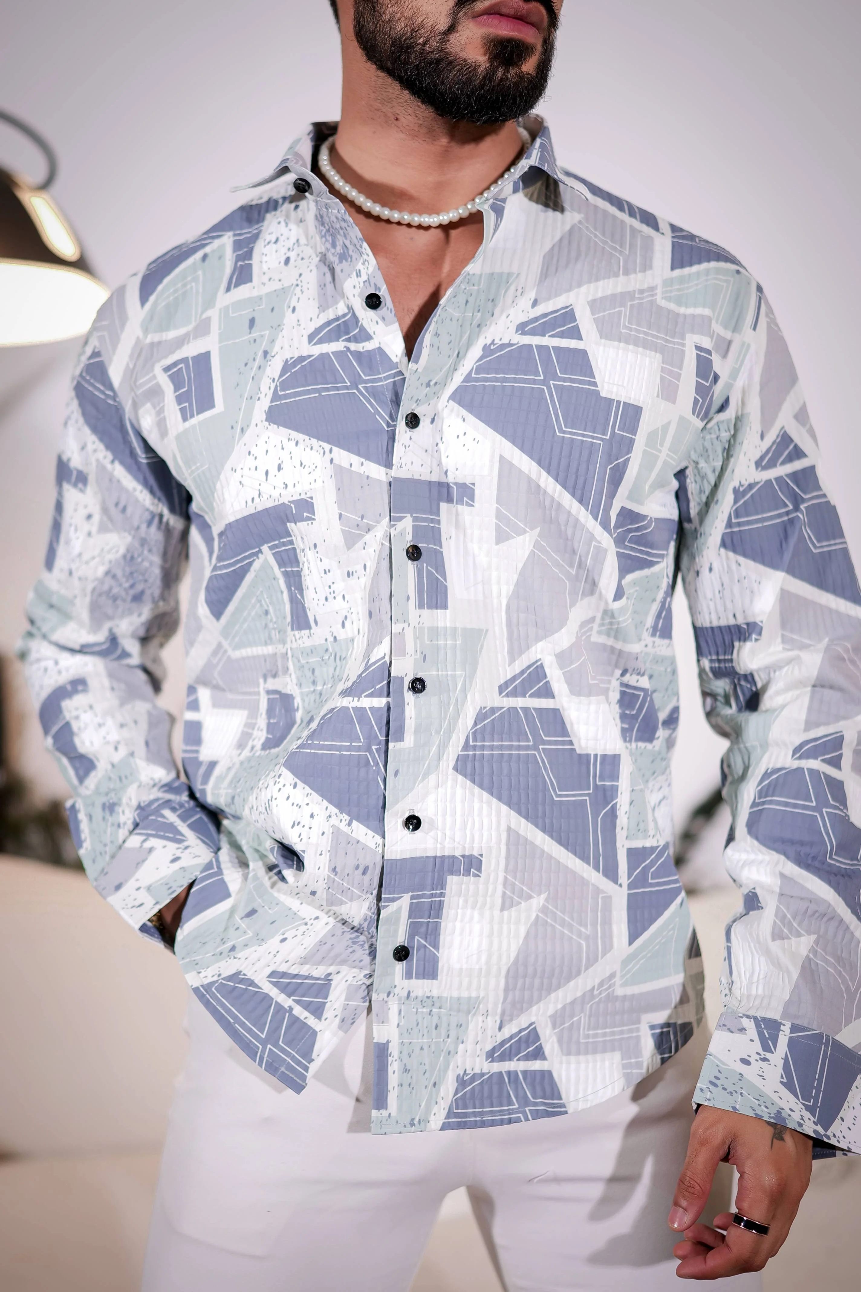 Bluish Grey Multicolor Imported Premium Shirt for Men's - Image 2