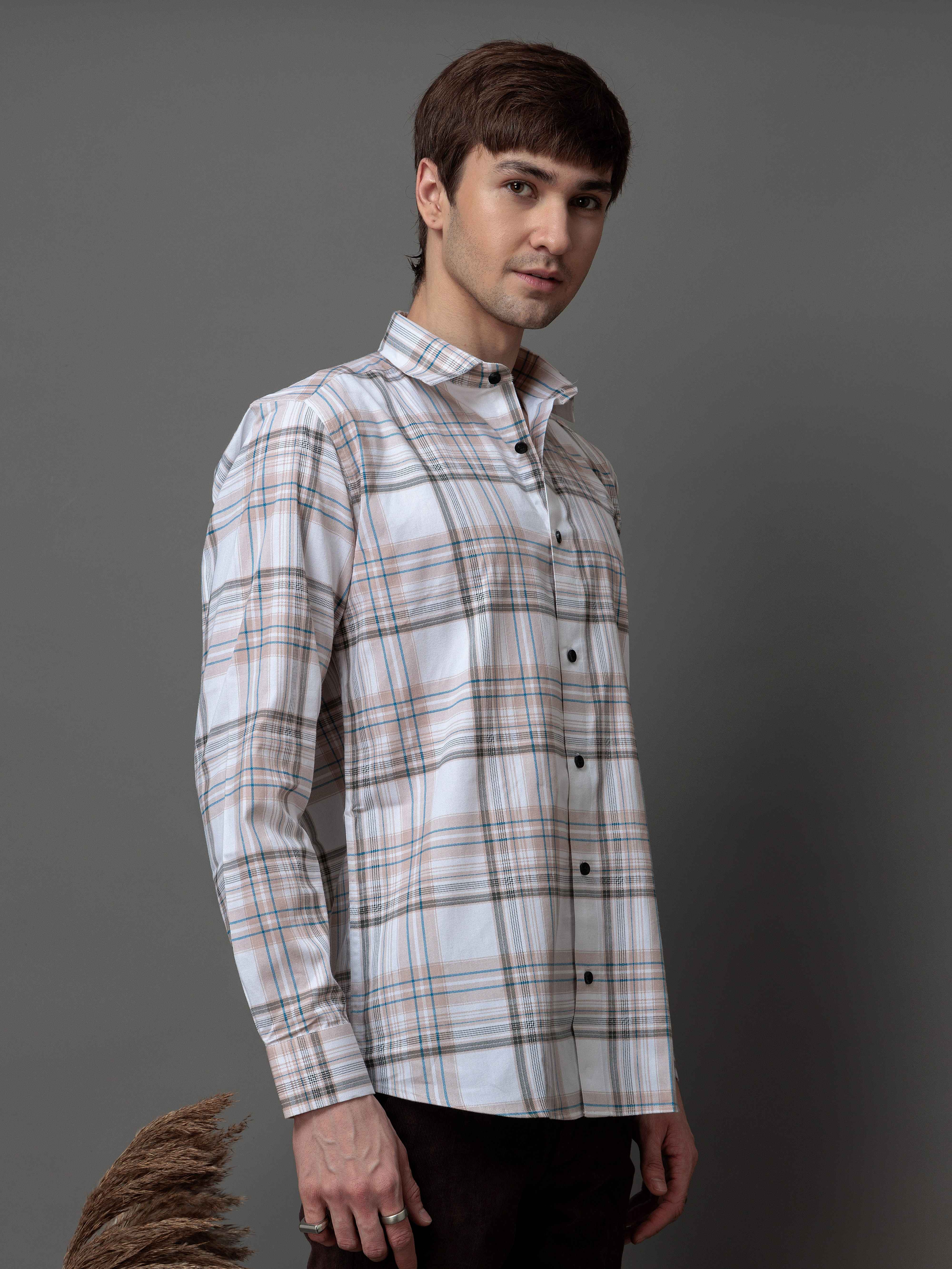 BOX BROWN CHECKED COTTON CASUAL SHIRT FOR MEN'S - Image 3