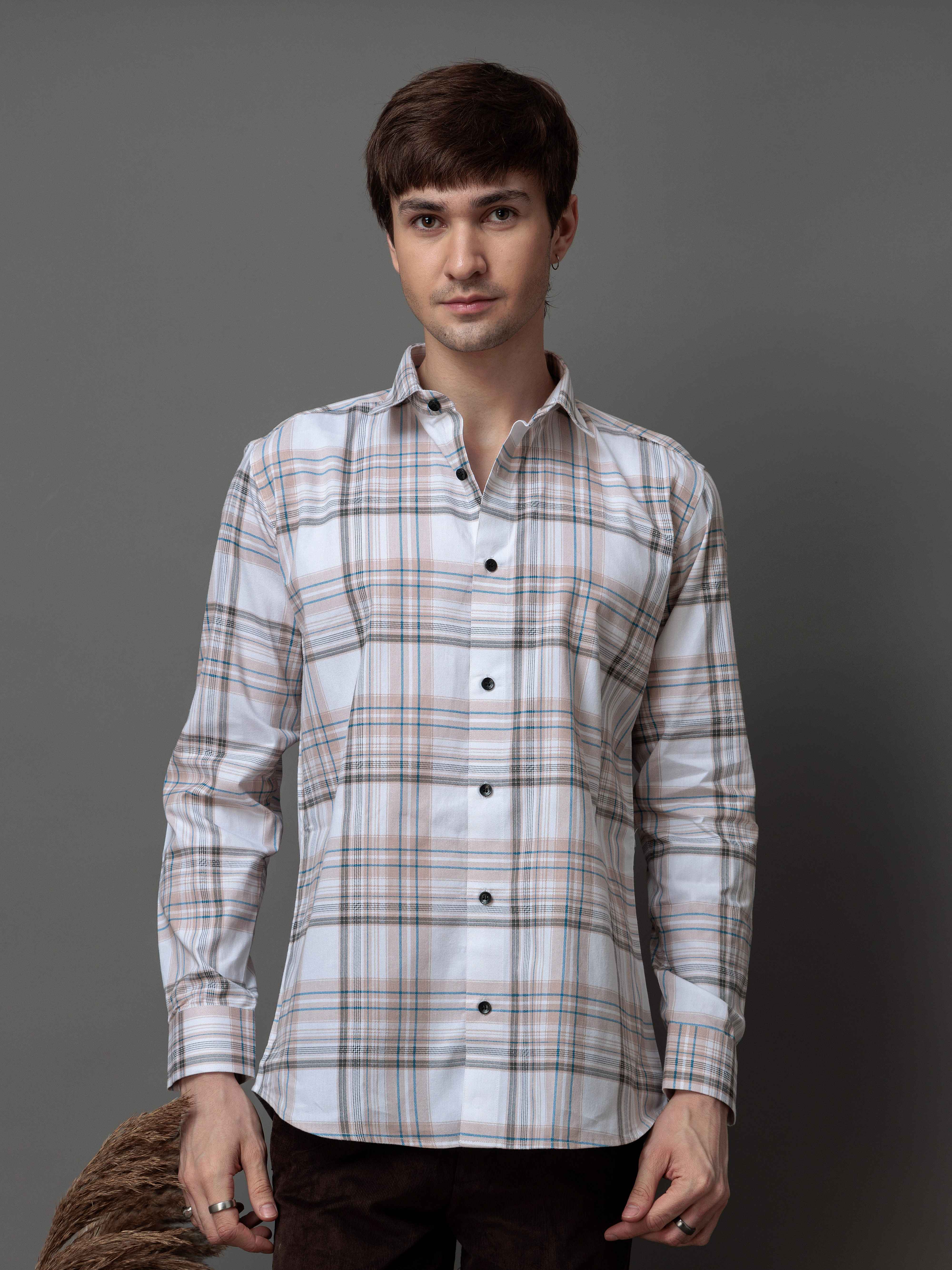 BOX BROWN CHECKED COTTON CASUAL SHIRT FOR MEN'S - Image 4