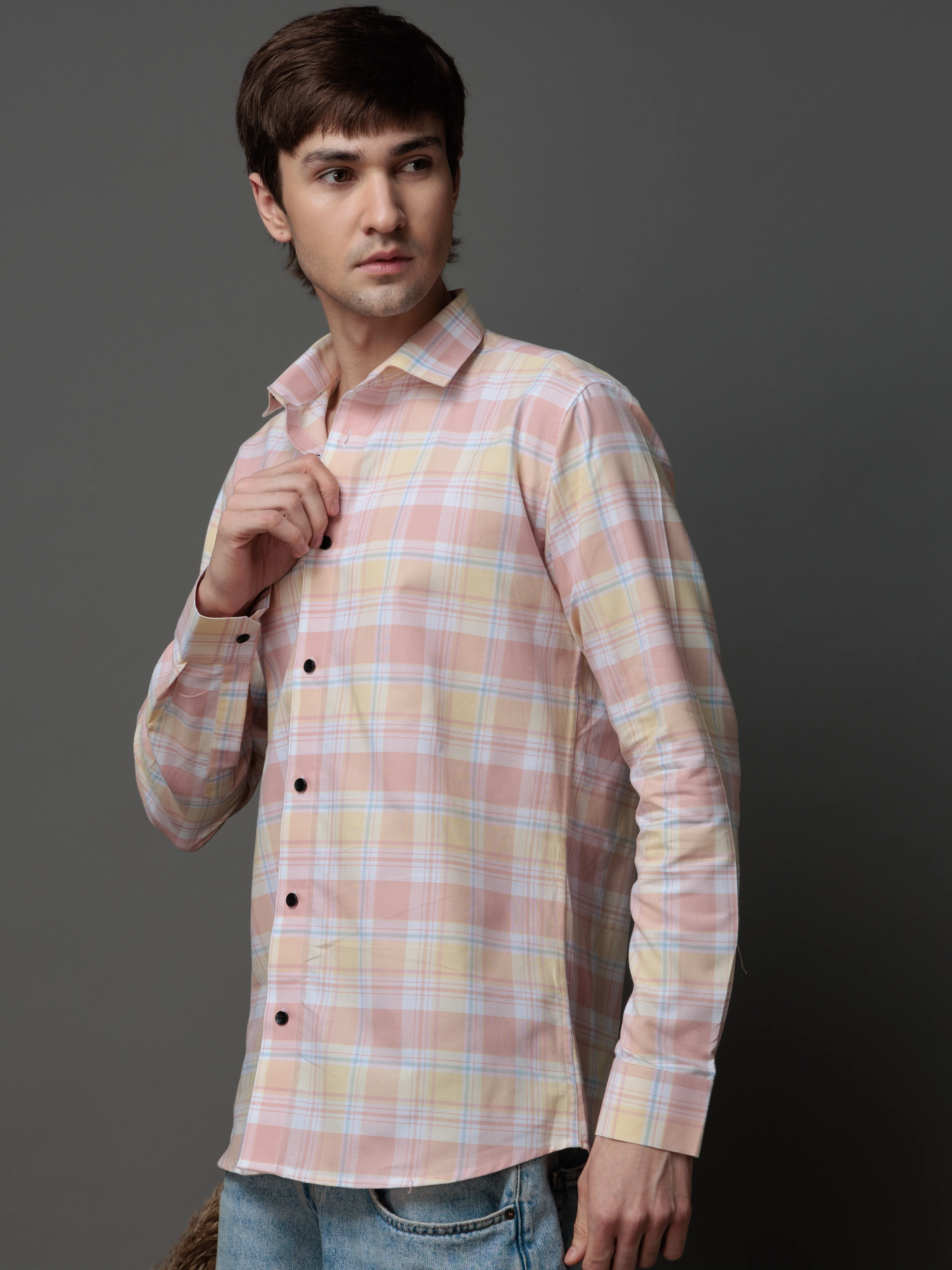 BOX PINK CHECKED COTTON CASUAL SHIRT FOR MEN'S - Image 8