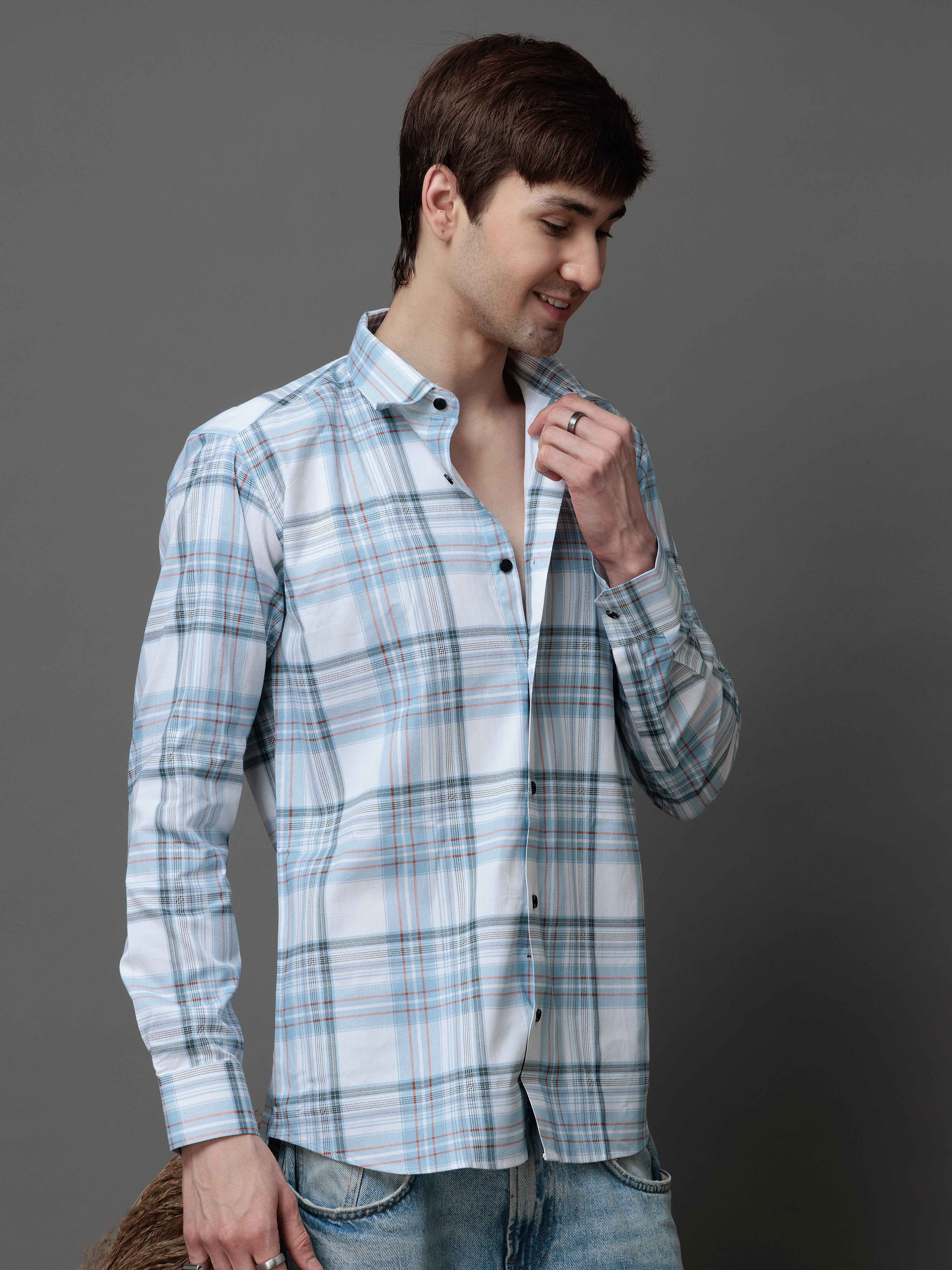 BOX SKY CHECKED COTTON CASUAL SHIRT FOR MEN'S - Image 2