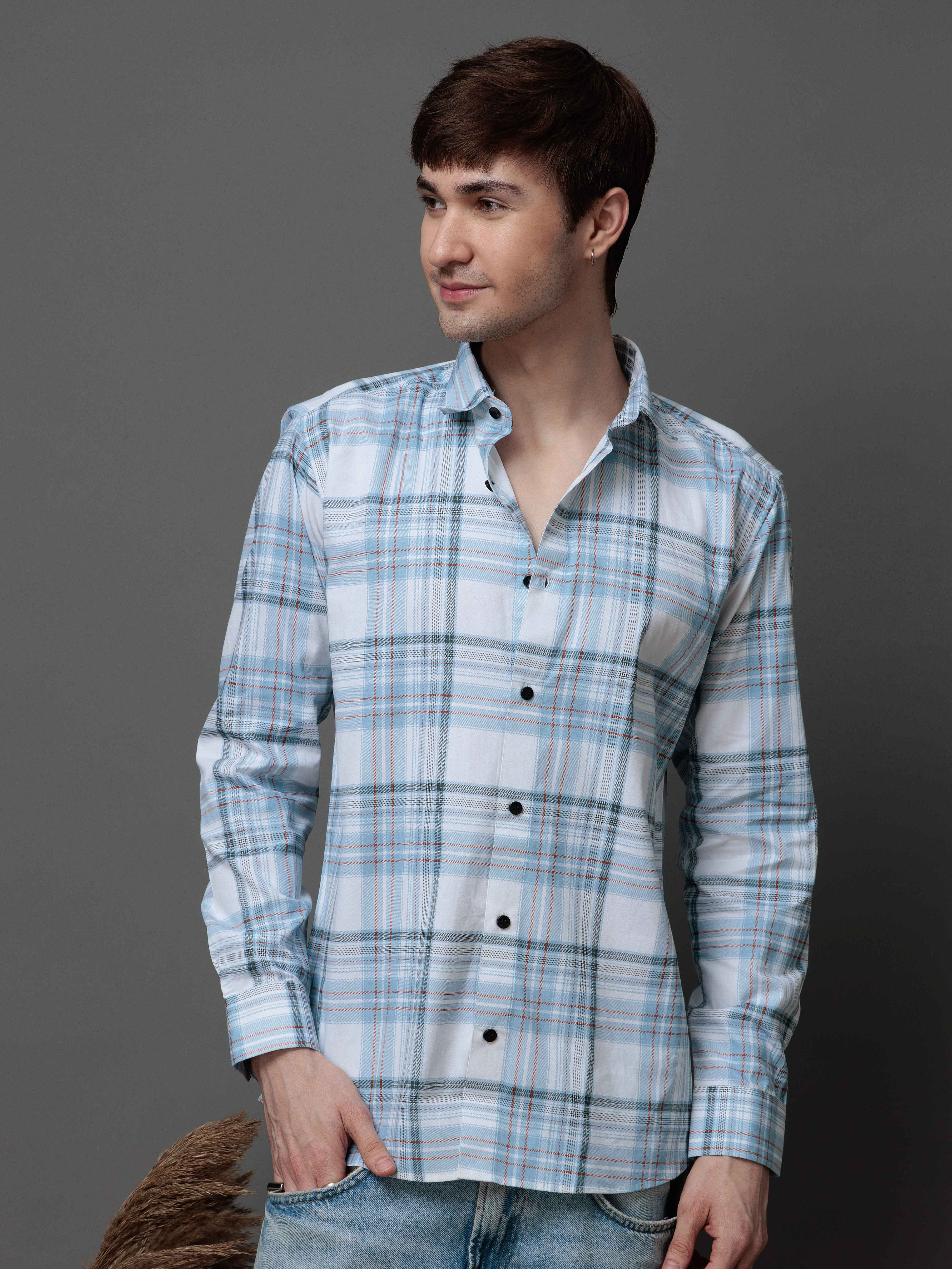 BOX SKY CHECKED COTTON CASUAL SHIRT FOR MEN'S - Image 6