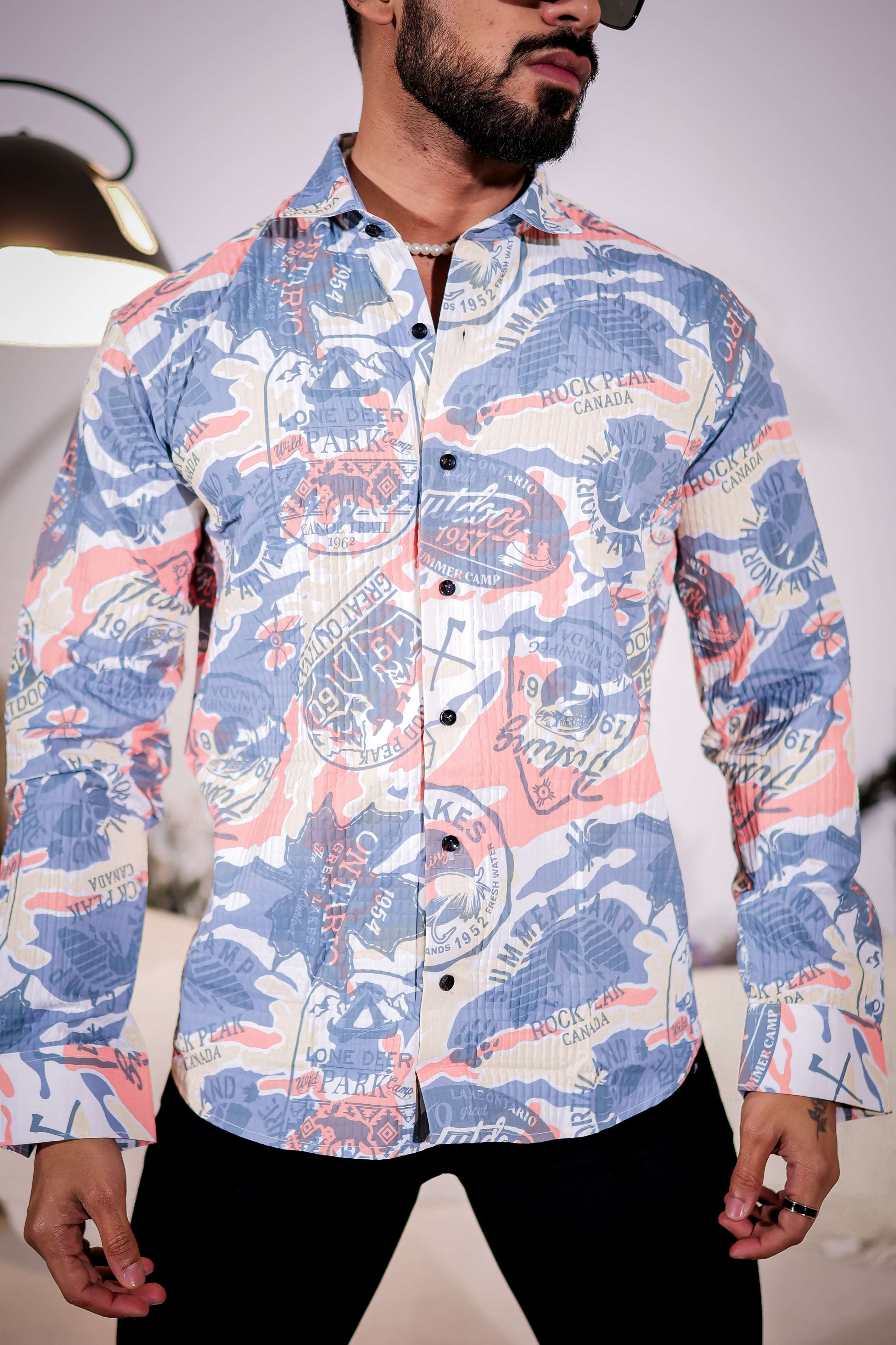 Cadet Blue Multicolor Imported Premium Shirt for Men's - Image 2
