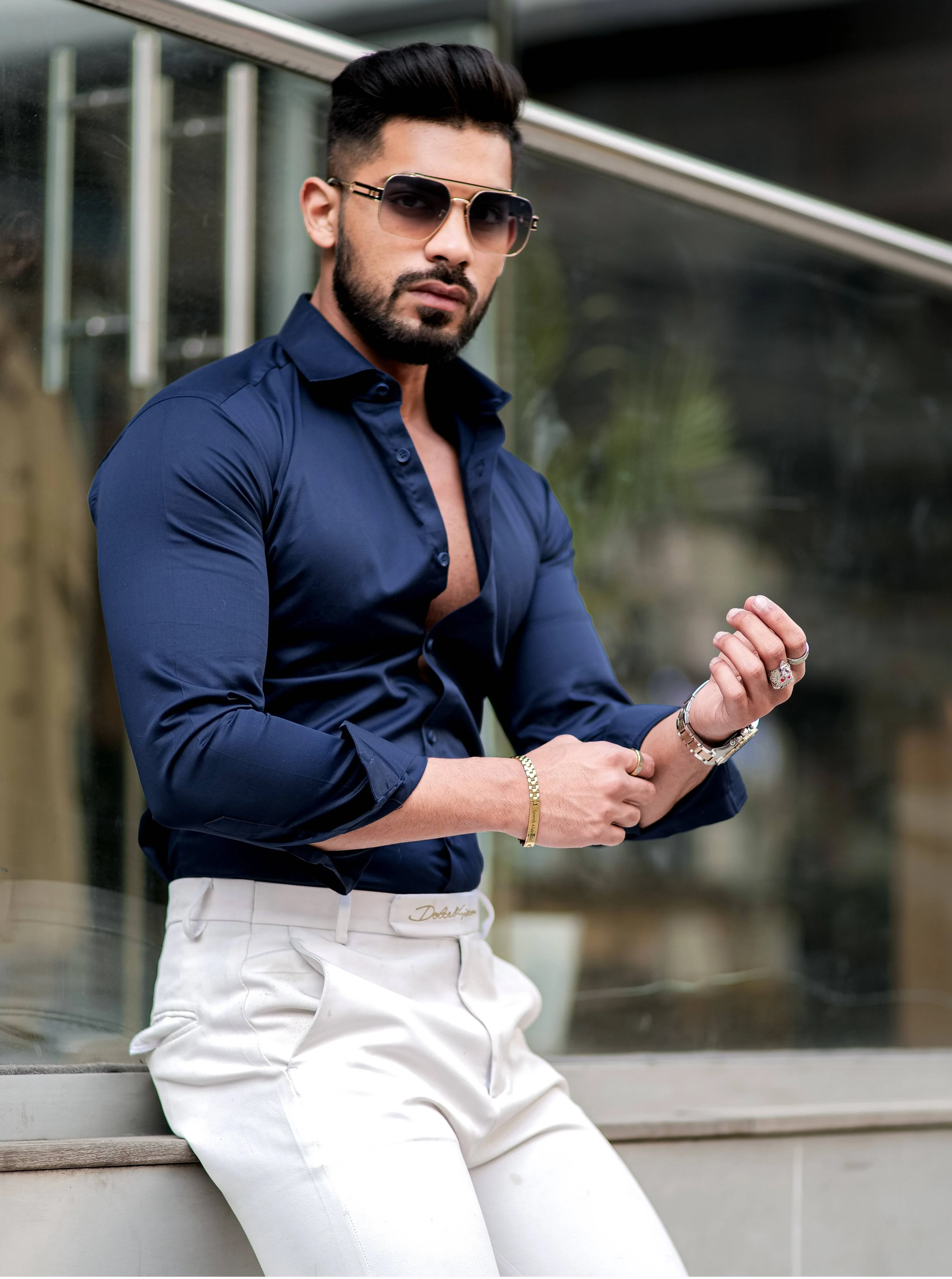 Formy Navy Luxury Satin Cotton Shirt For Men's - Image 6