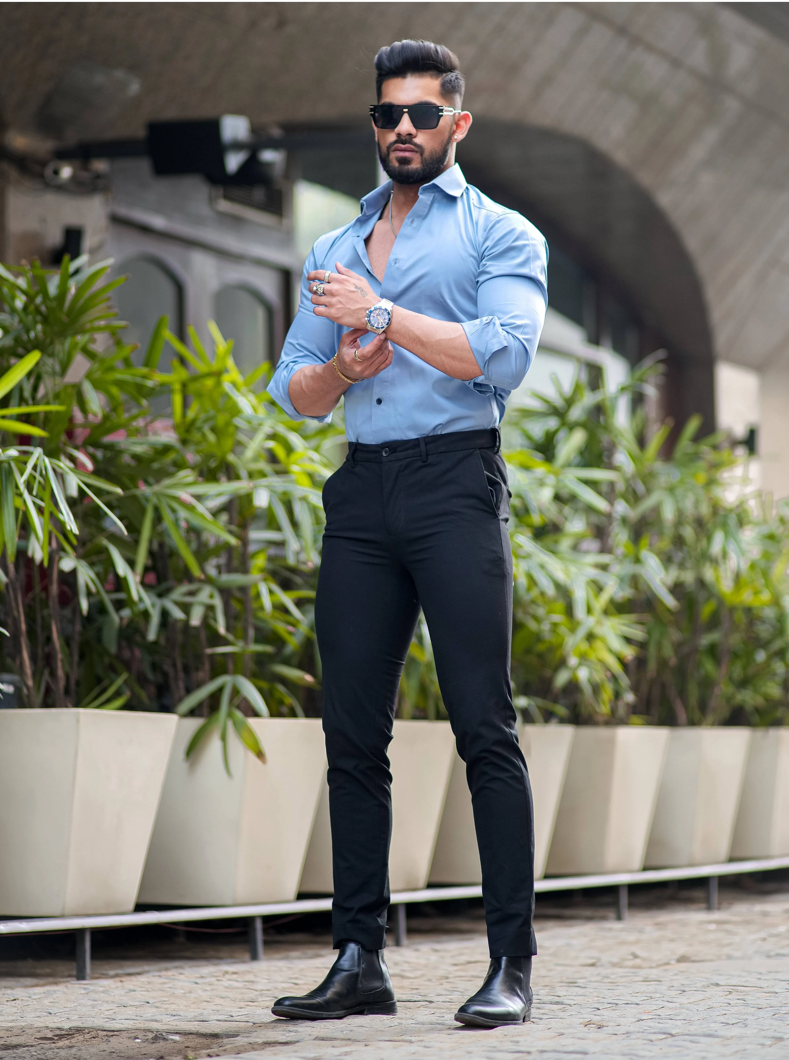 Formy Cloudy Blue Luxury Satin Cotton Shirt For Men's - Image 3