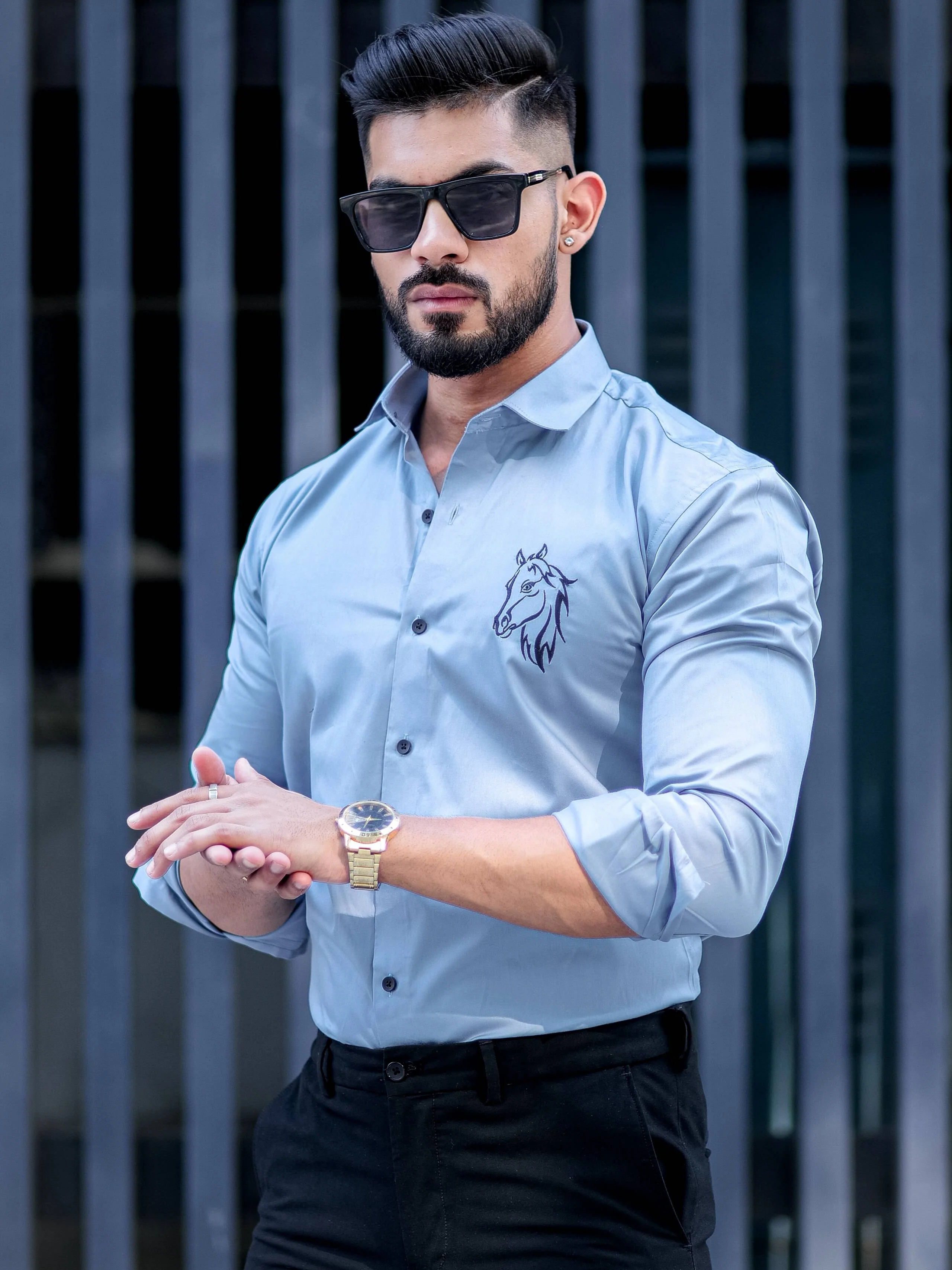 Horse Embroidered Sky Premium Cotton Shirt - Image 2
