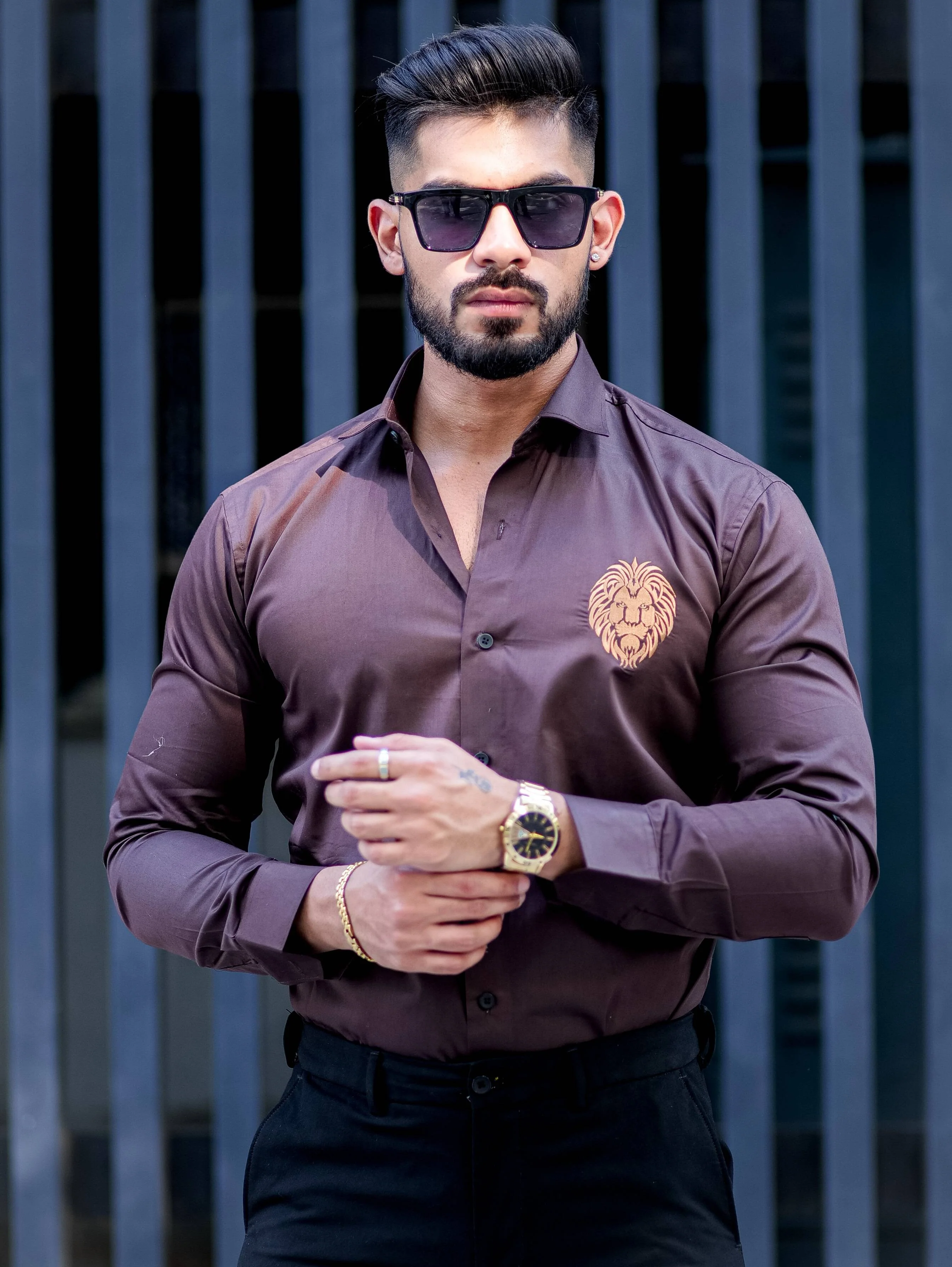 Mufasa Golden Embroidered Brown Premium Shirt For Men - Image 4