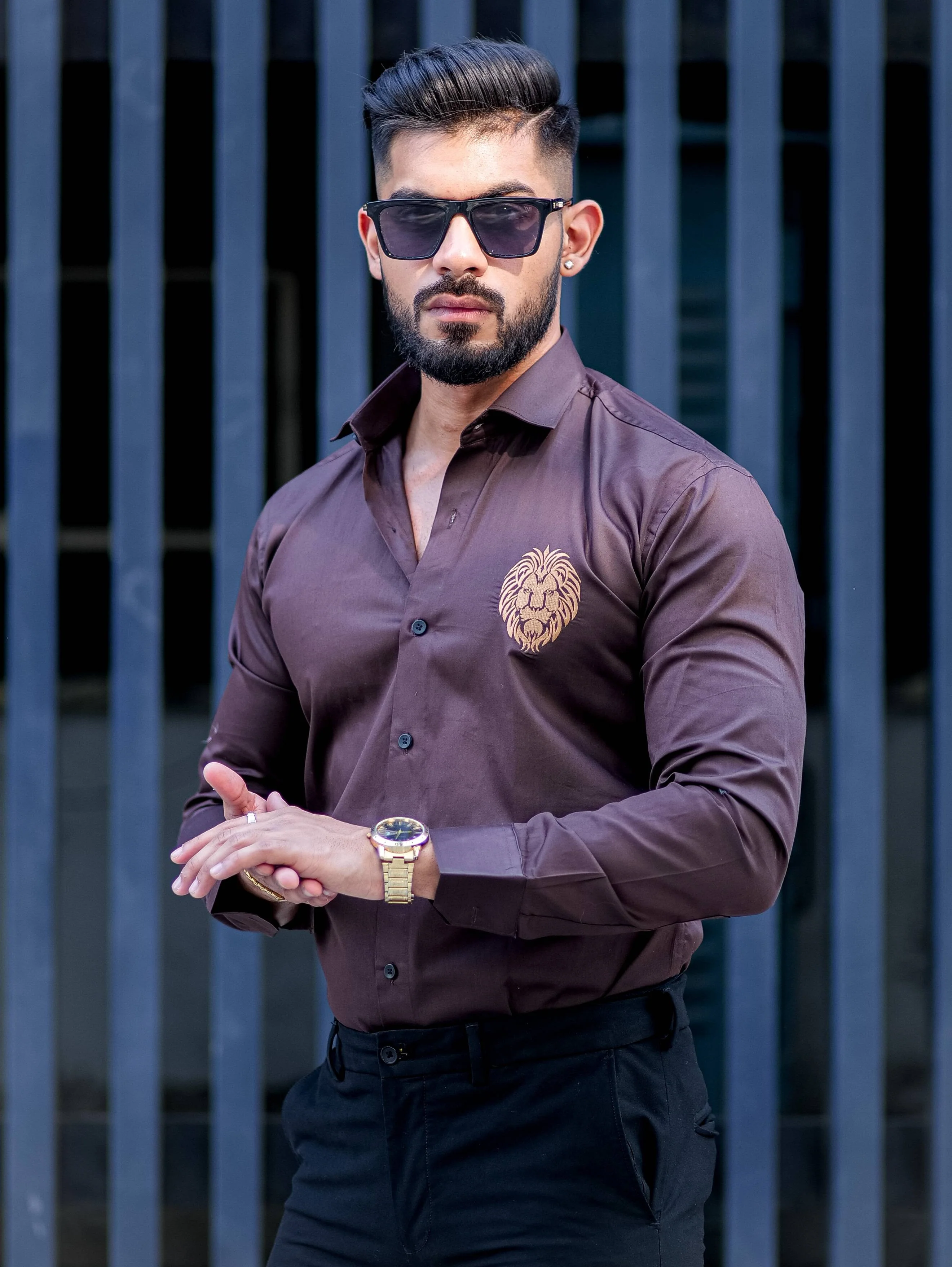 Mufasa Golden Embroidered Brown Premium Shirt For Men - Image 5