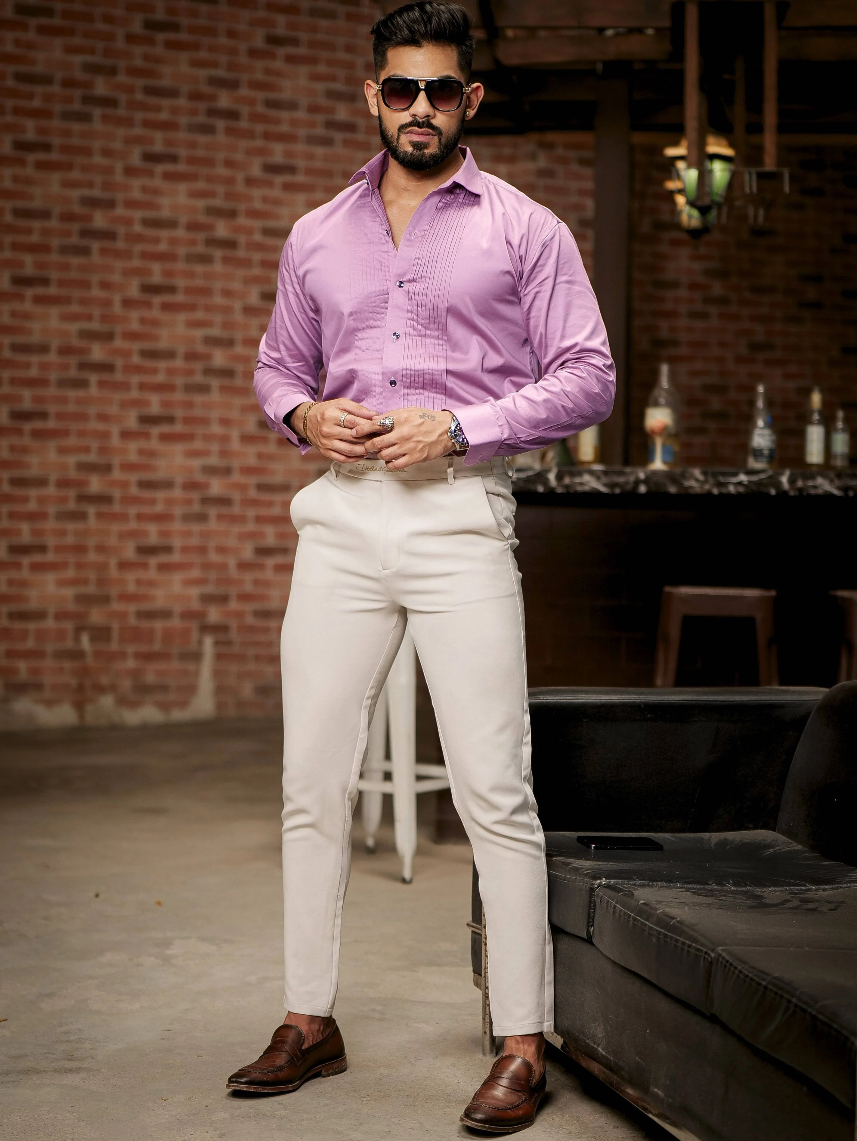Purple Subtle Sheen Tuxedo Premium Giza Satin Cotton Shirt - Image 4
