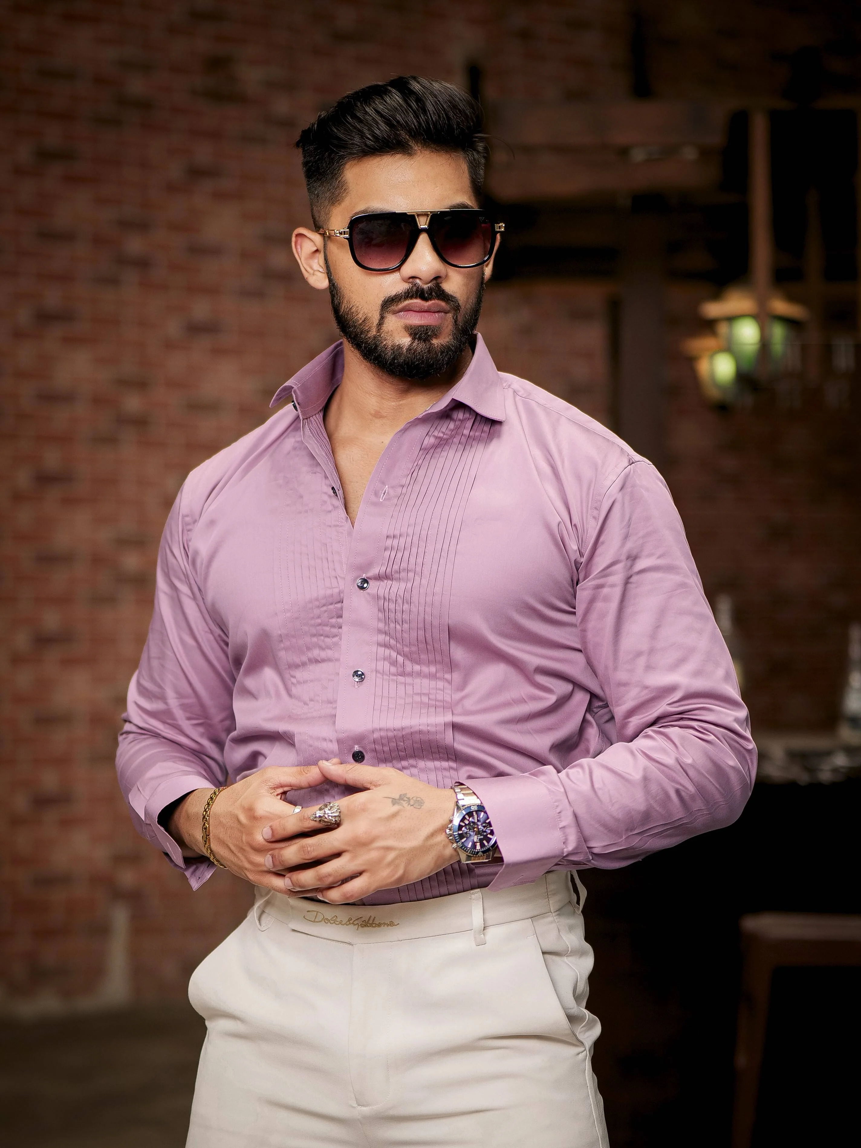 Purple Subtle Sheen Tuxedo Premium Giza Satin Cotton Shirt - Image 6