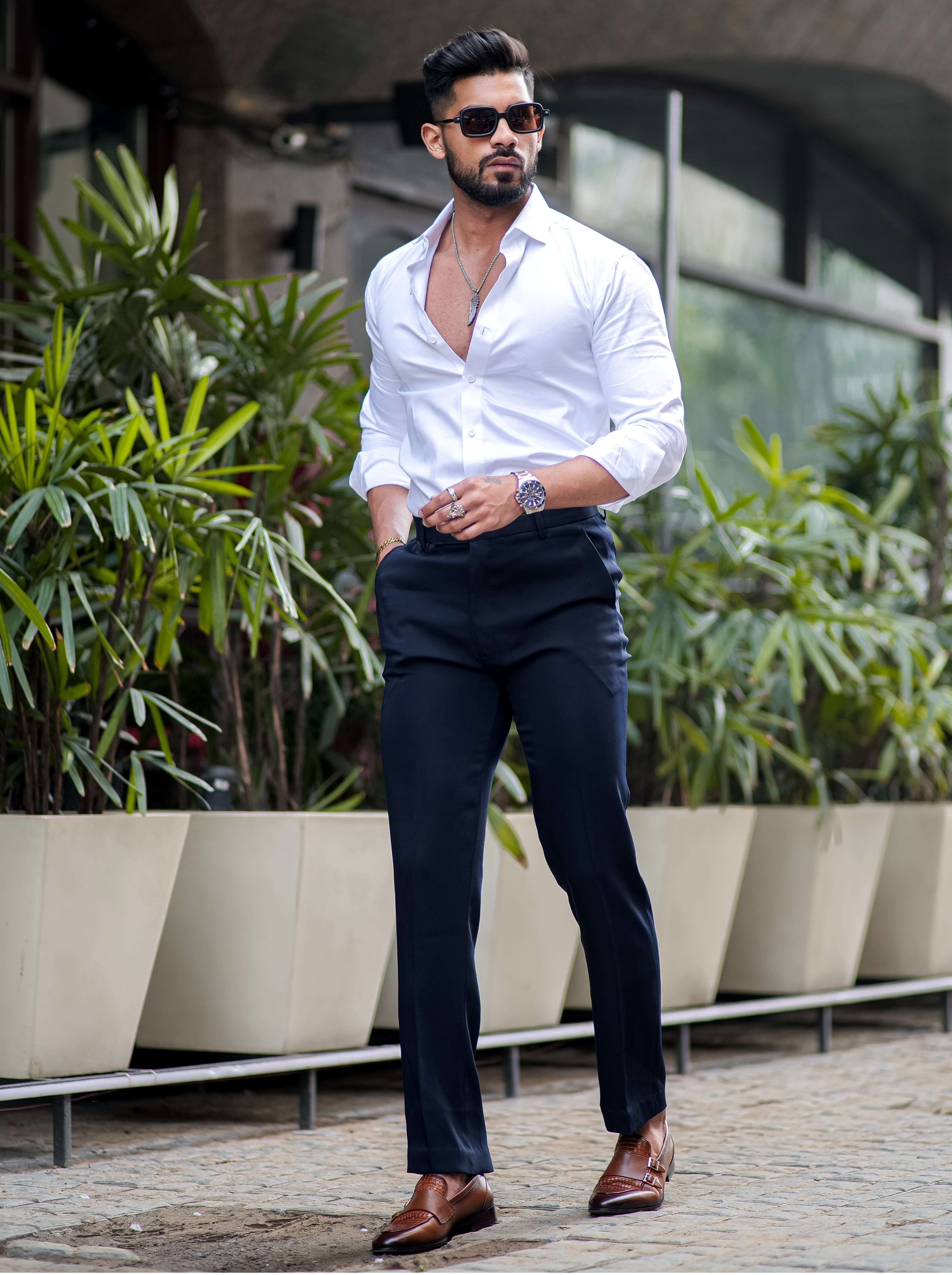 Formy White Smoke Luxury Formal Satin Cotton Shirt For Men's - Image 4
