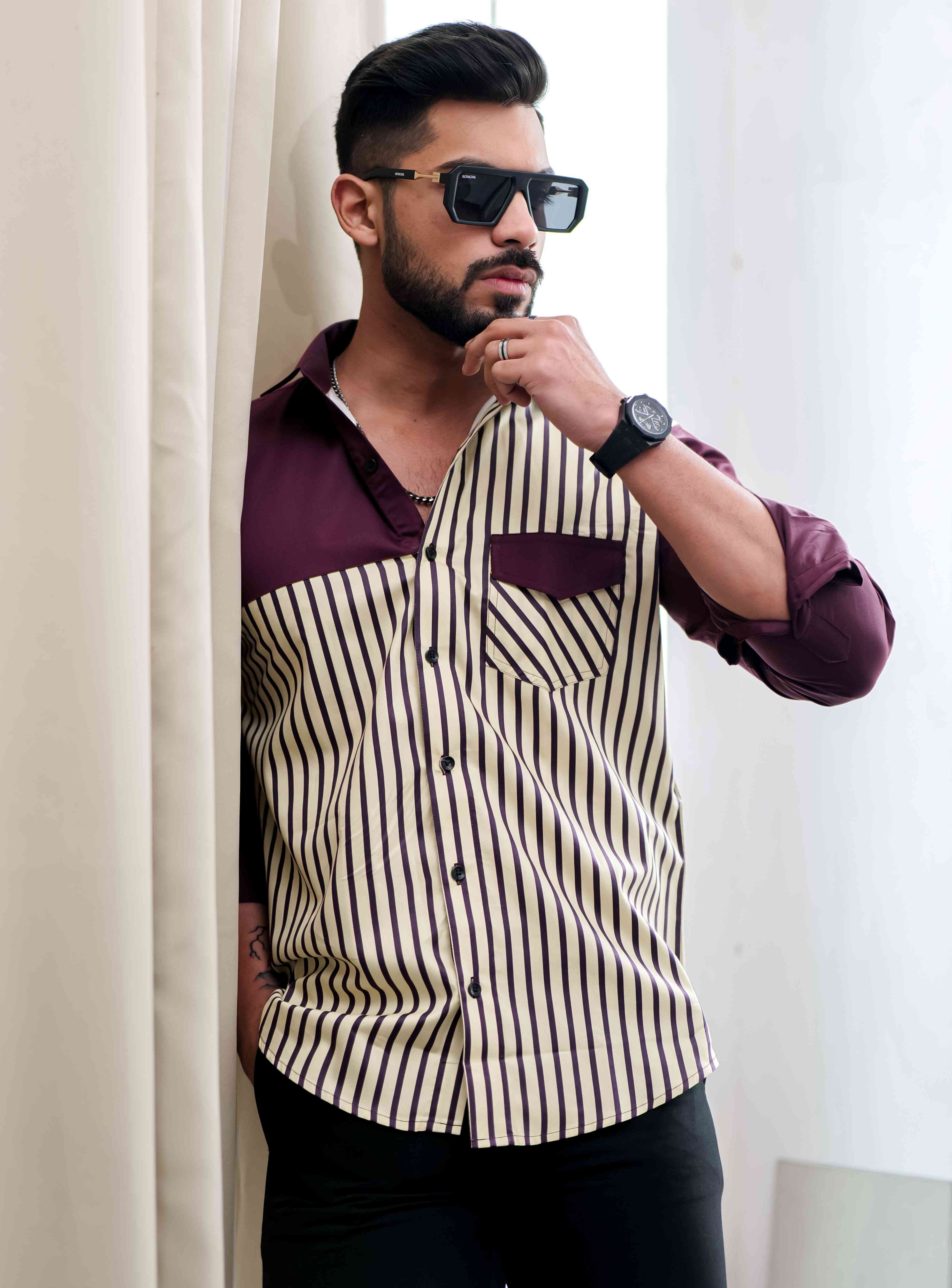 Cream Satin Cotton Cut N Sew Designer Shirt - Image 3