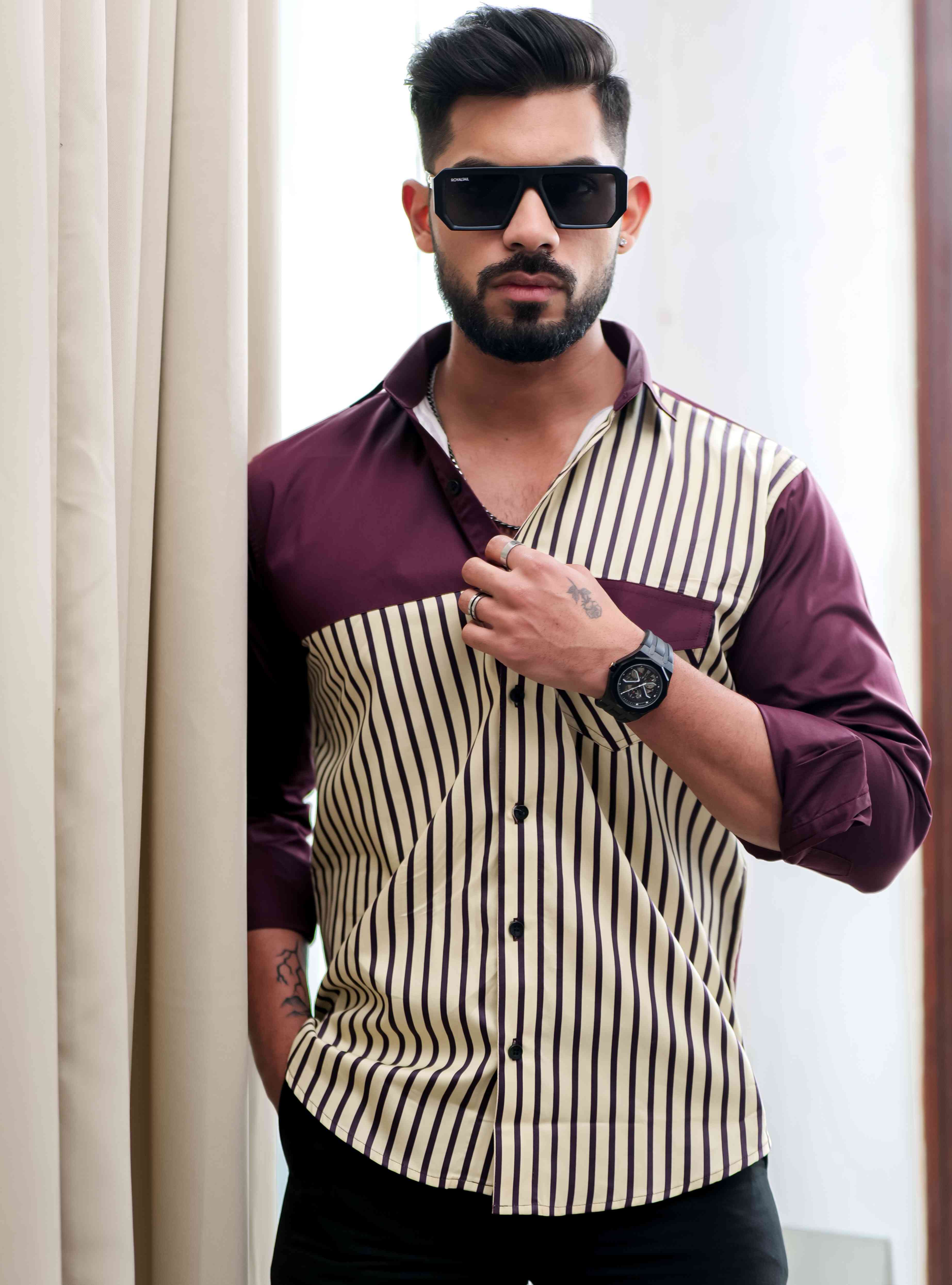 Cream Satin Cotton Cut N Sew Designer Shirt - Image 7