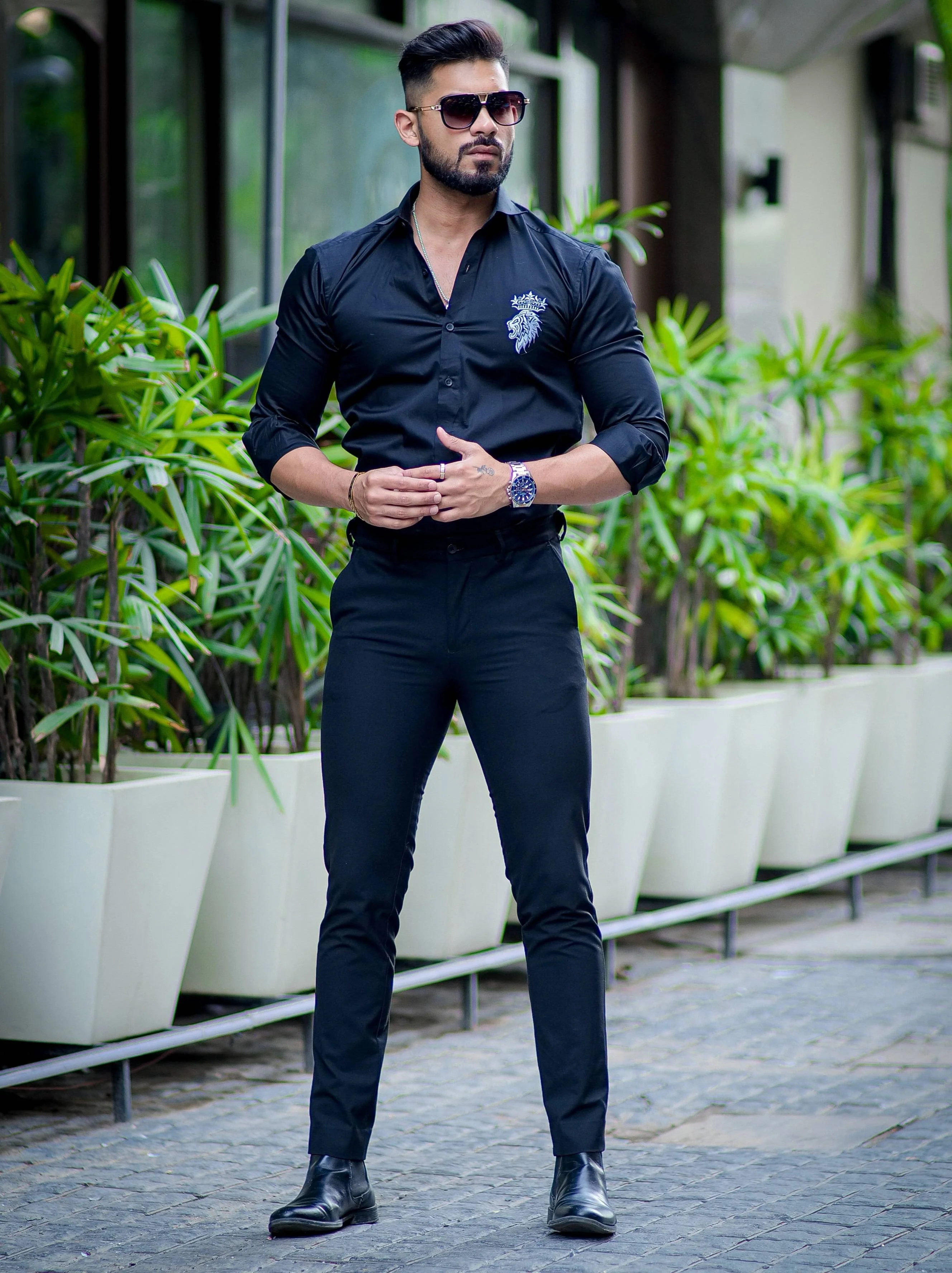 Crown With Lion Embroidered Black Premium Designer Shirt - Image 6