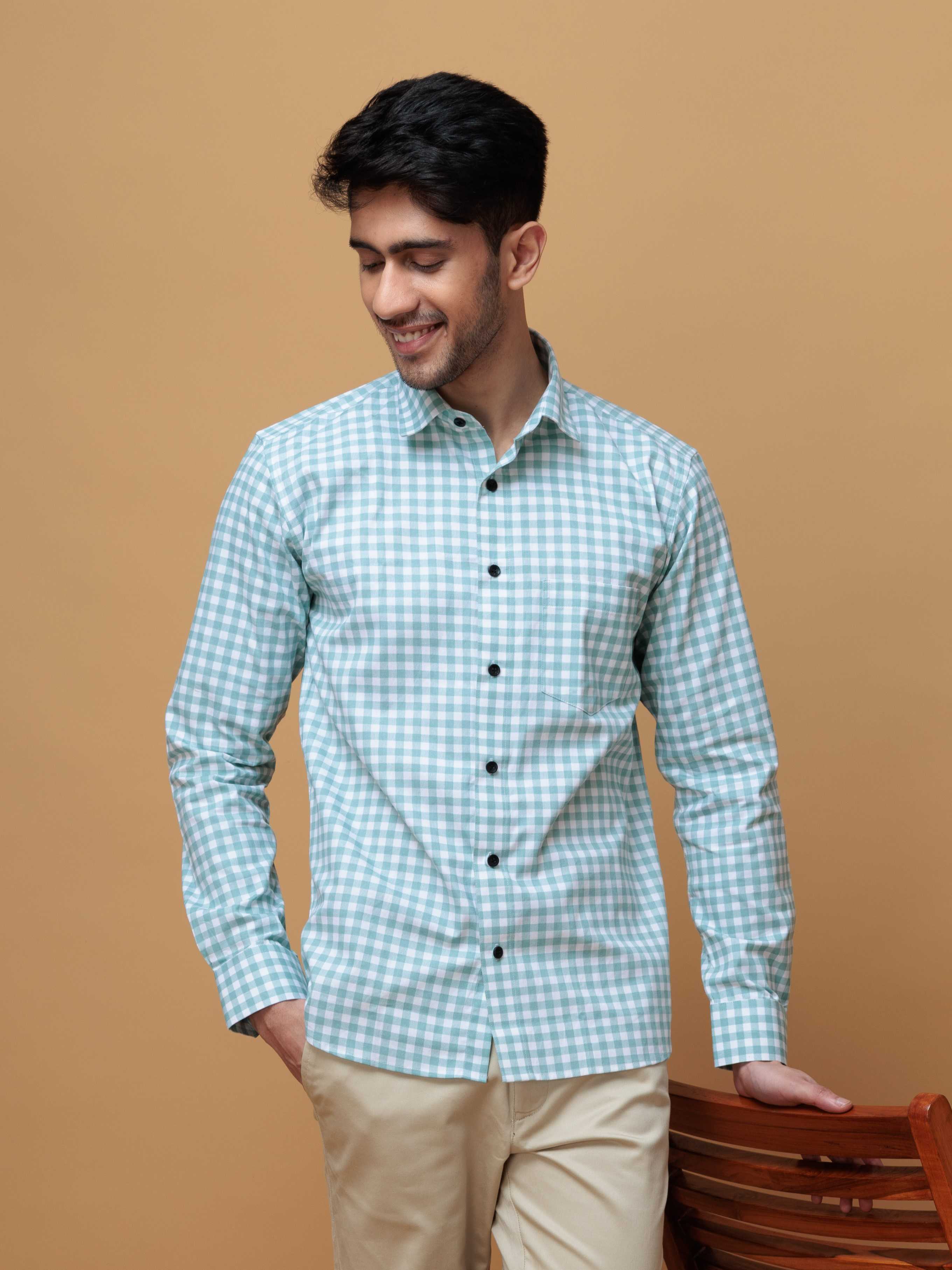 CYAN CHECKS PRINTED COTTON CASUAL SHIRT FOR MEN'S - Image 6