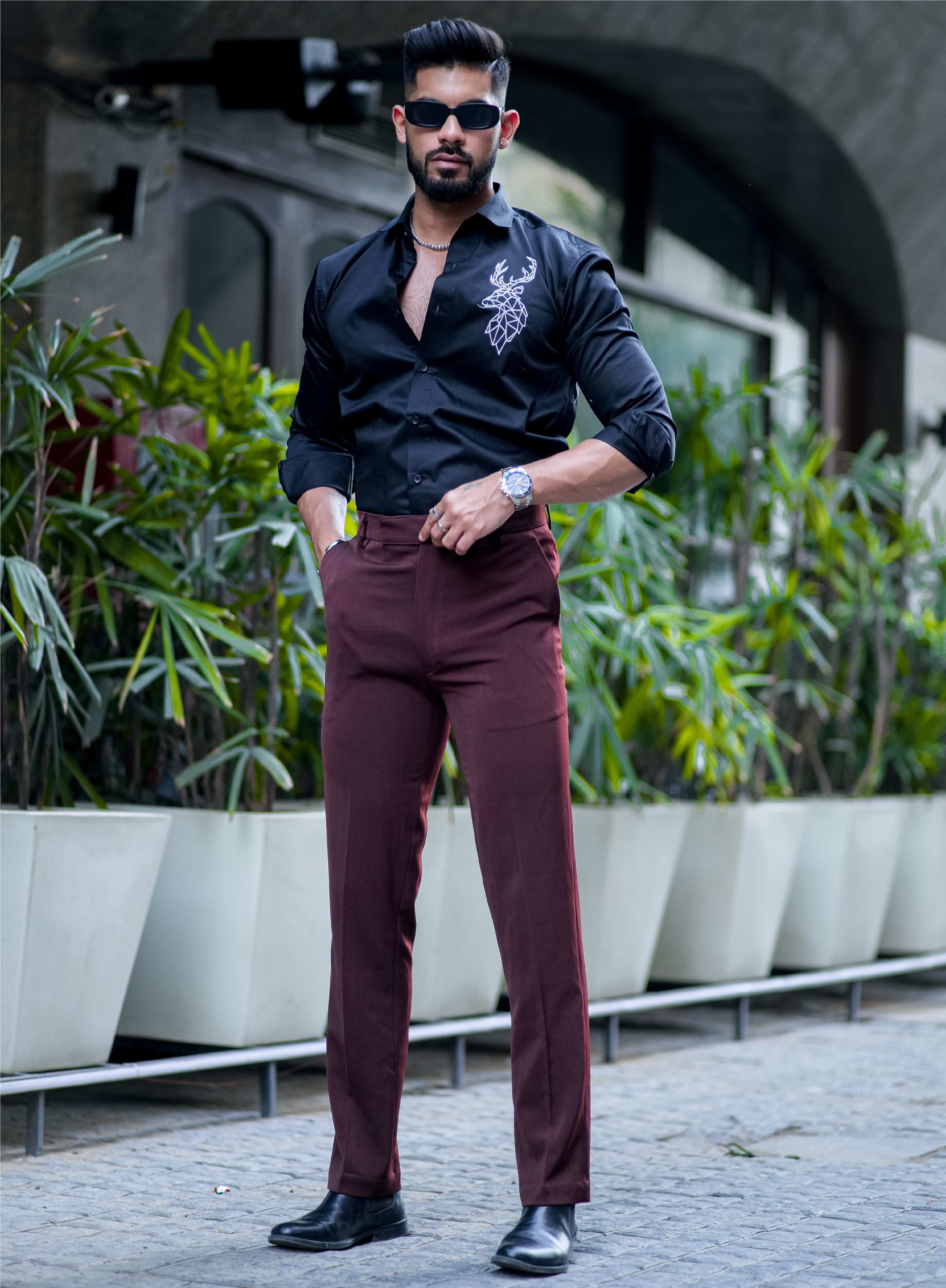 Deer Embroidered Black Premium Cotton Shirt - Image 3