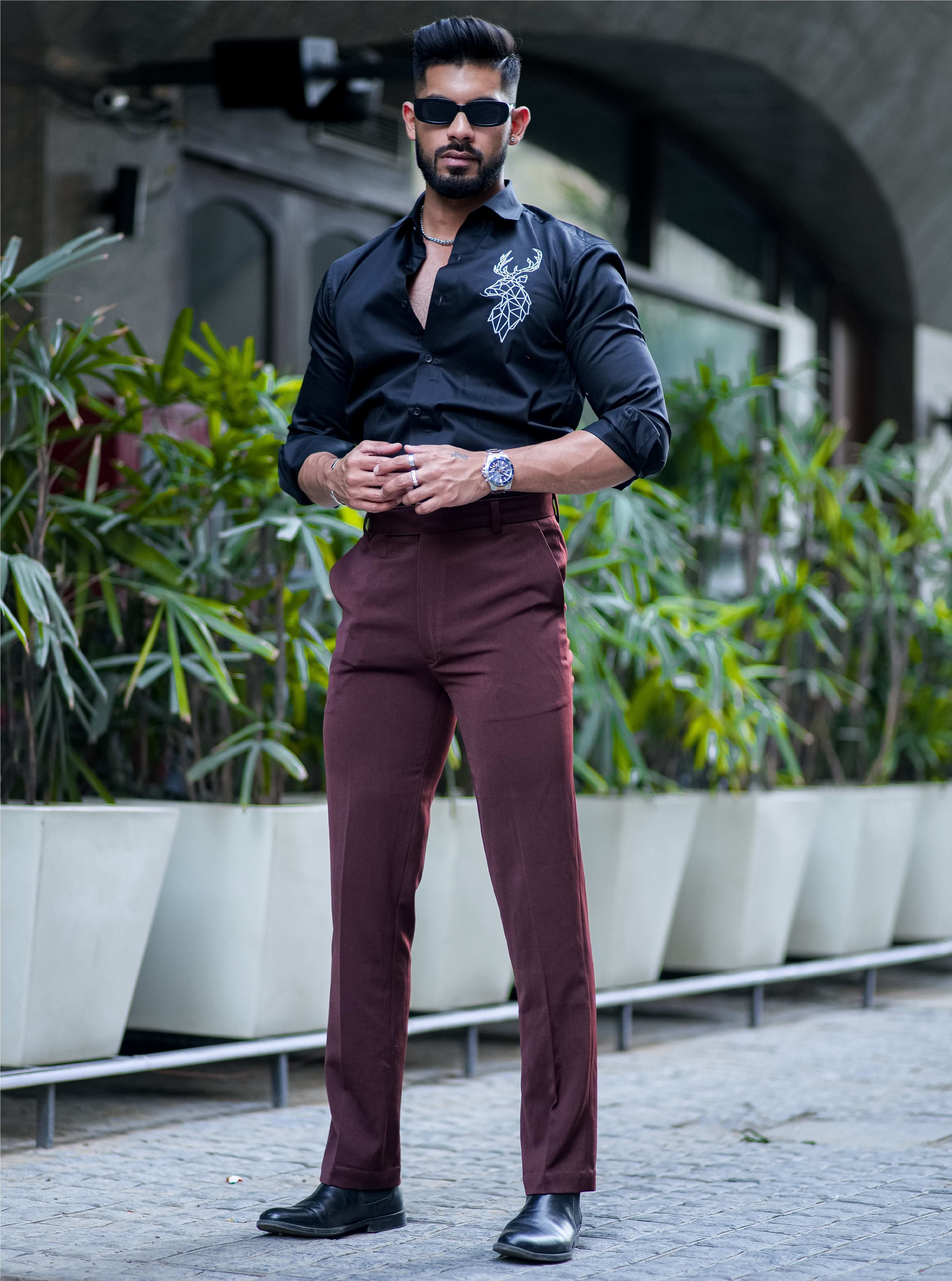 Deer Embroidered Black Premium Cotton Shirt - Image 5