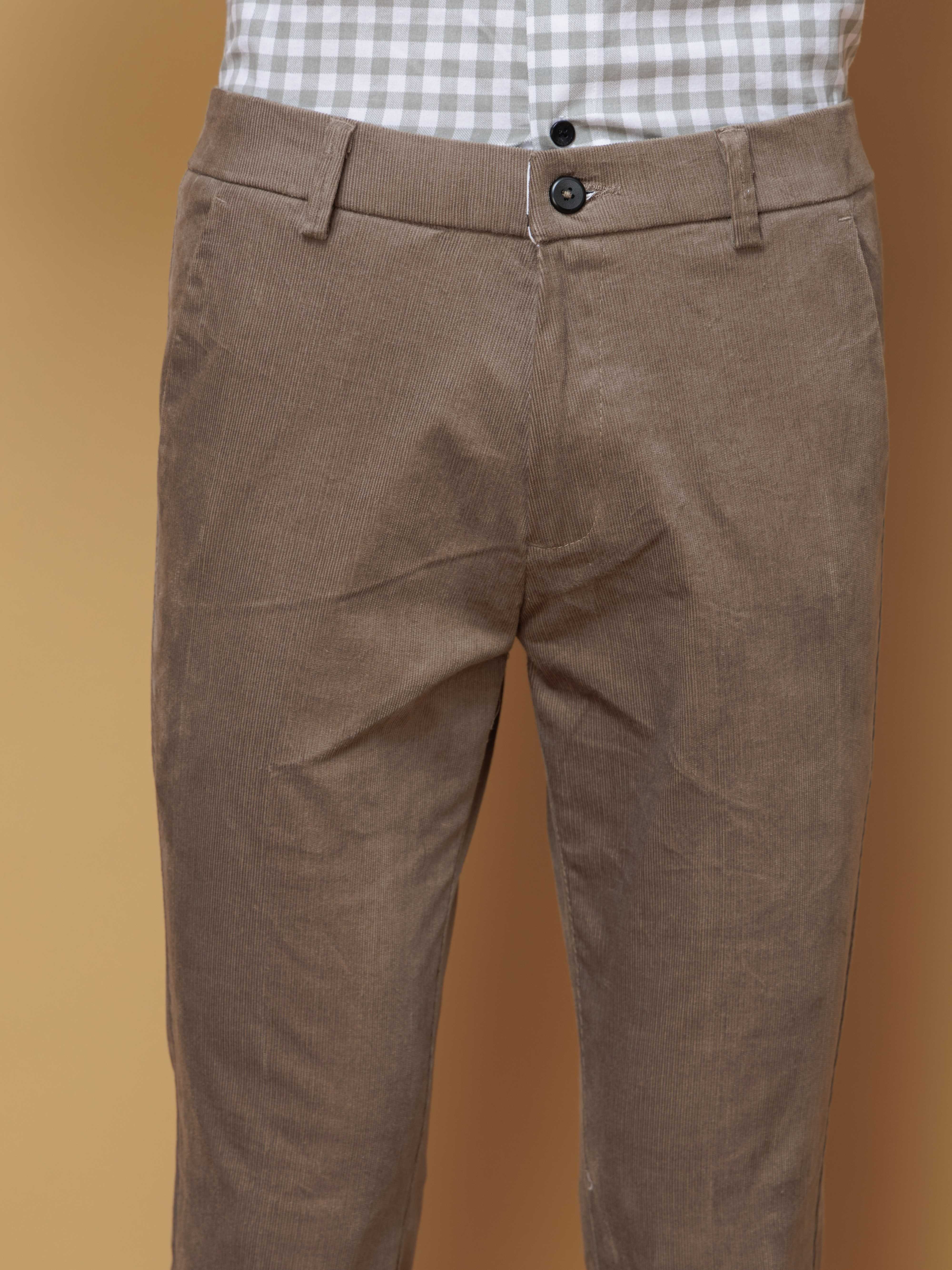 FOOMER BEIGE CORDUROY RELAXED FIT TROUSERS FOR MEN'S - Image 3