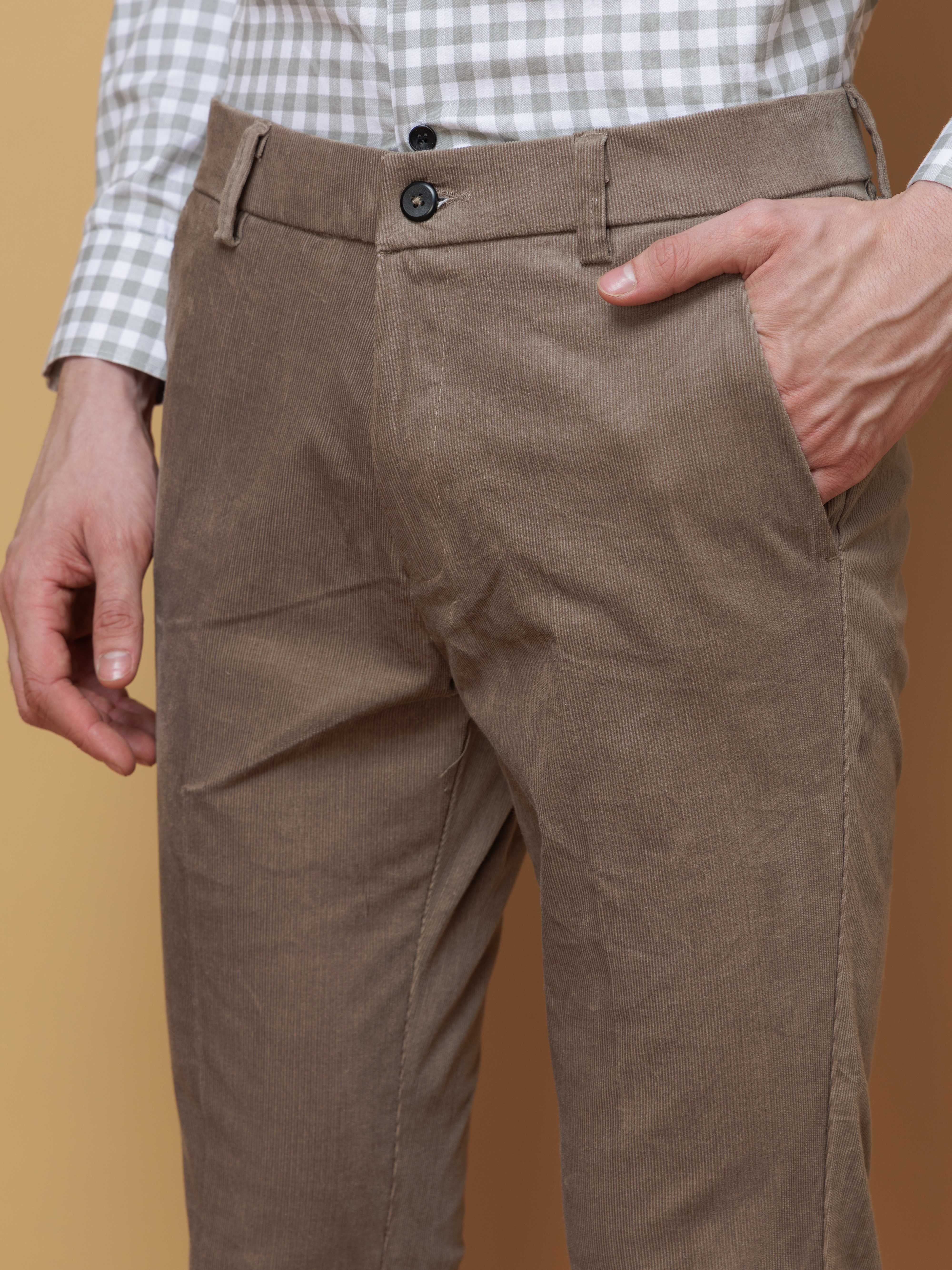FOOMER BEIGE CORDUROY RELAXED FIT TROUSERS FOR MEN'S - Image 6