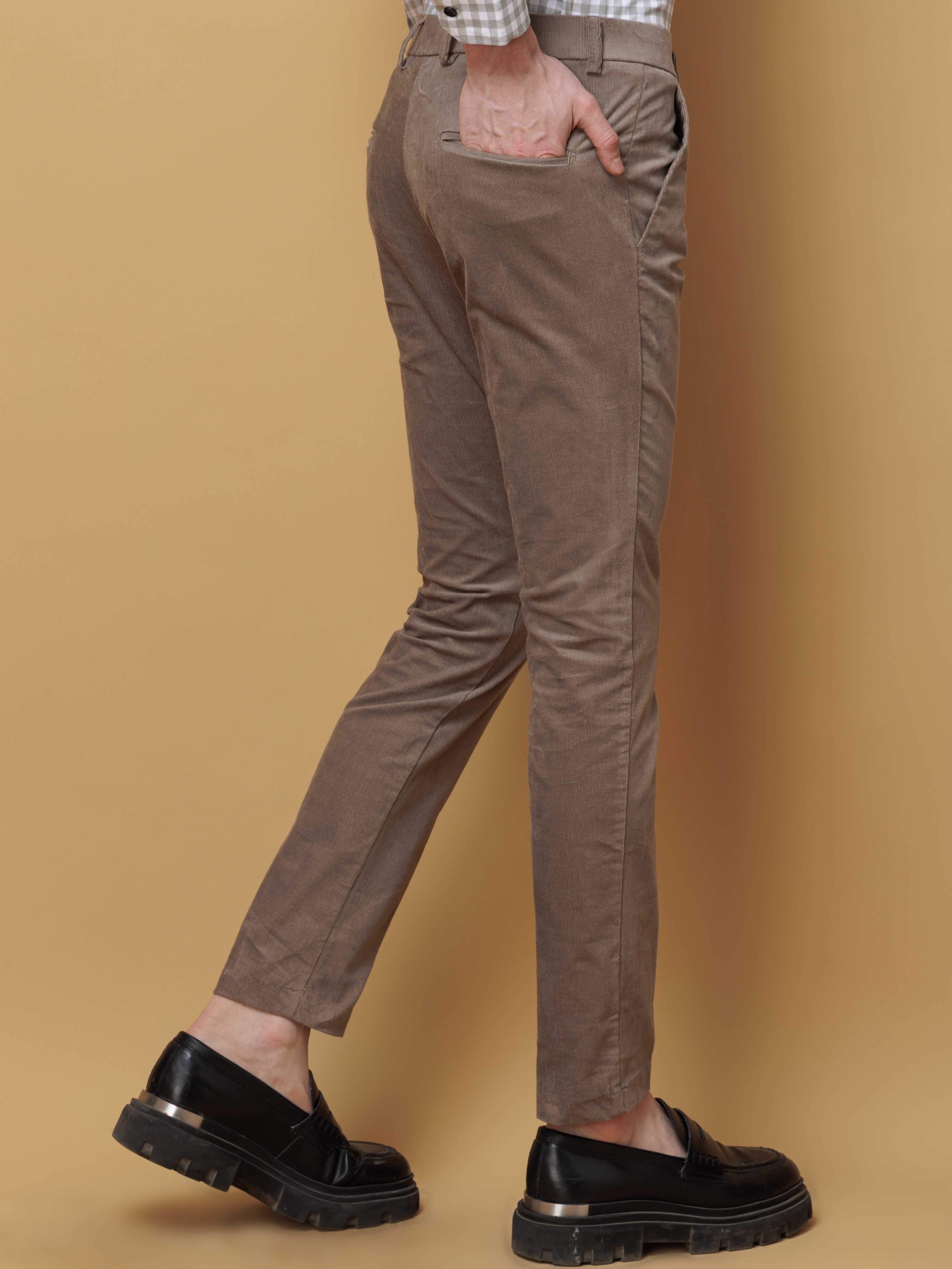 FOOMER BEIGE CORDUROY RELAXED FIT TROUSERS FOR MEN'S - Image 7