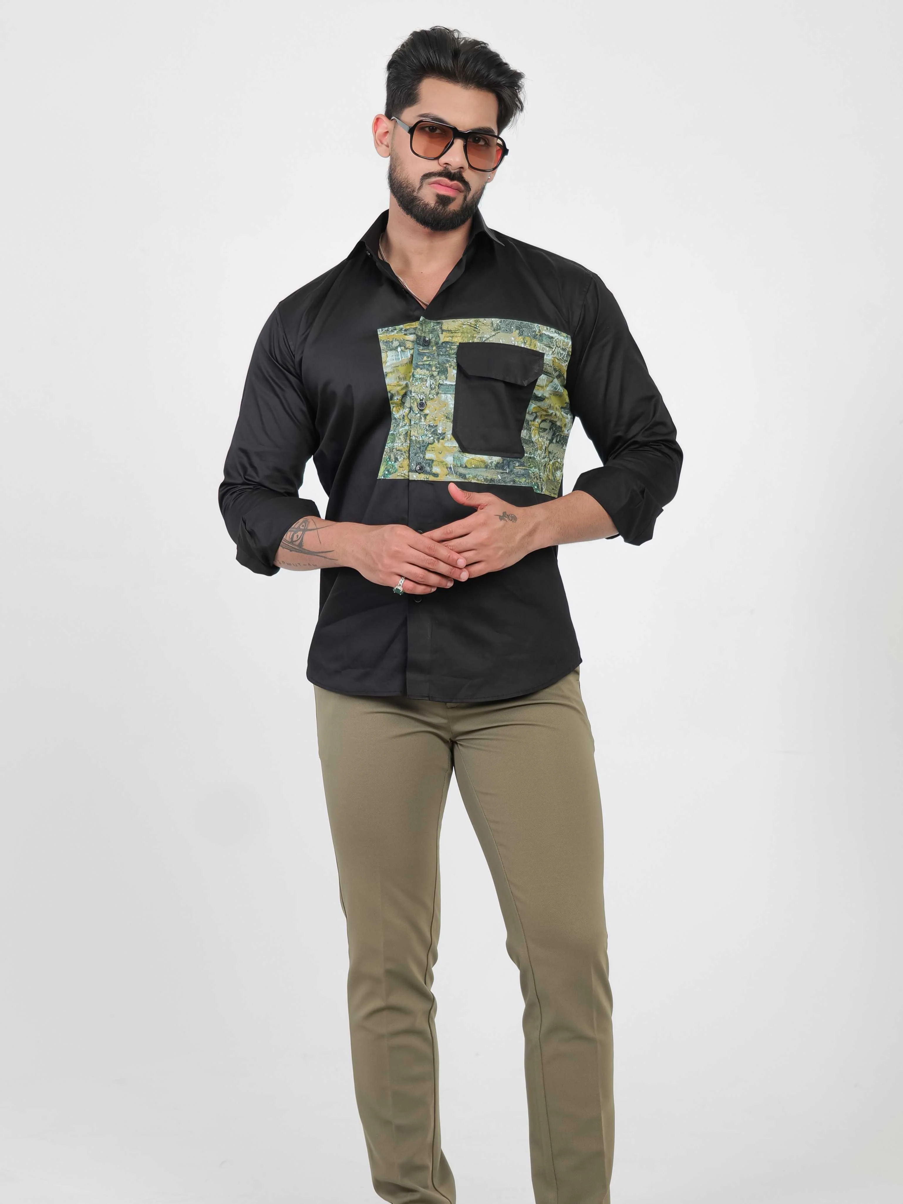 FOOMER BLACK CUT N SEW DESIGNER SHIRT FOR MEN'S - Image 4