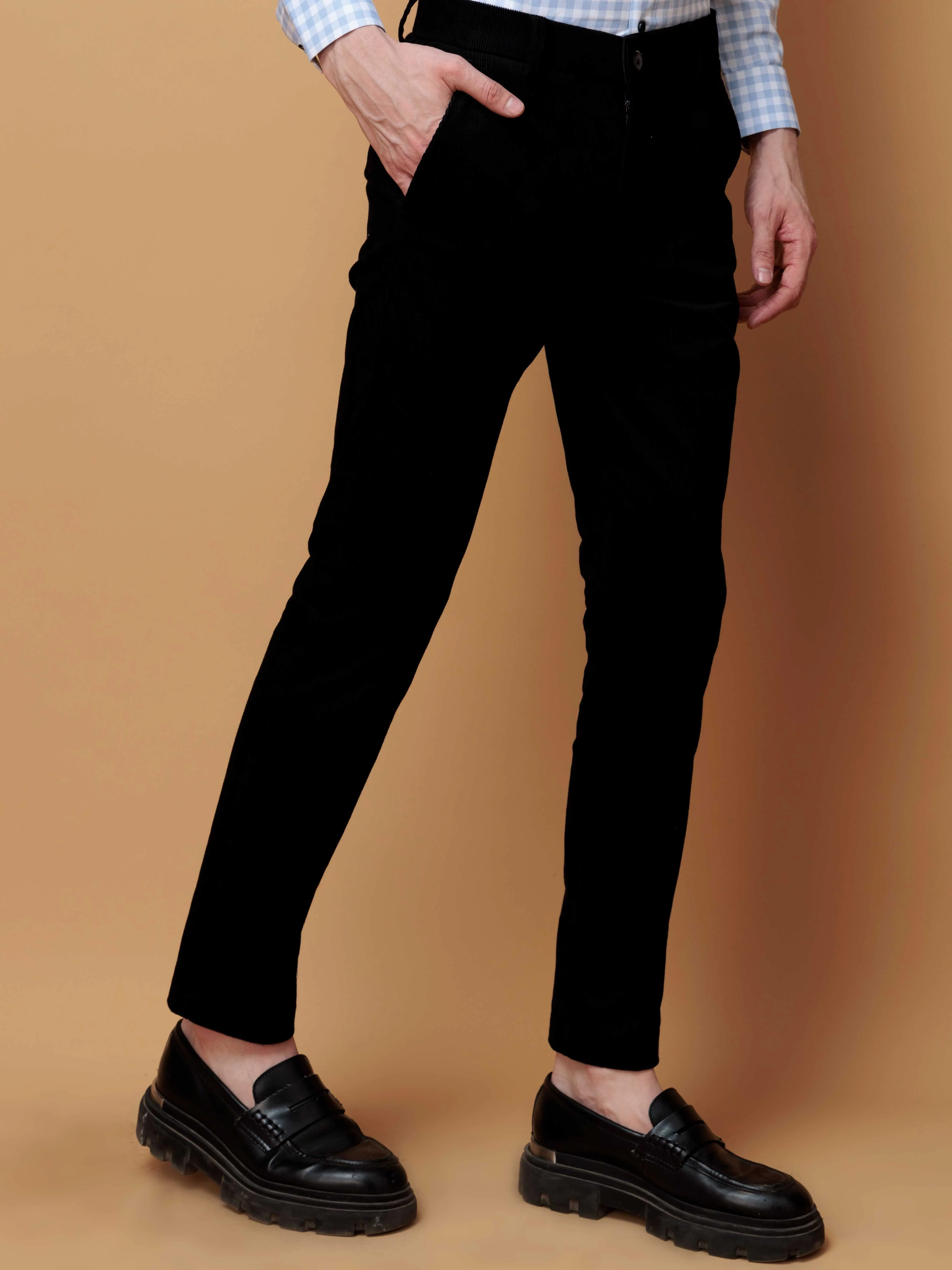 FOOMER BLACK CORDUROY RELAXED FIT TROUSERS FOR MEN'S - Image 3