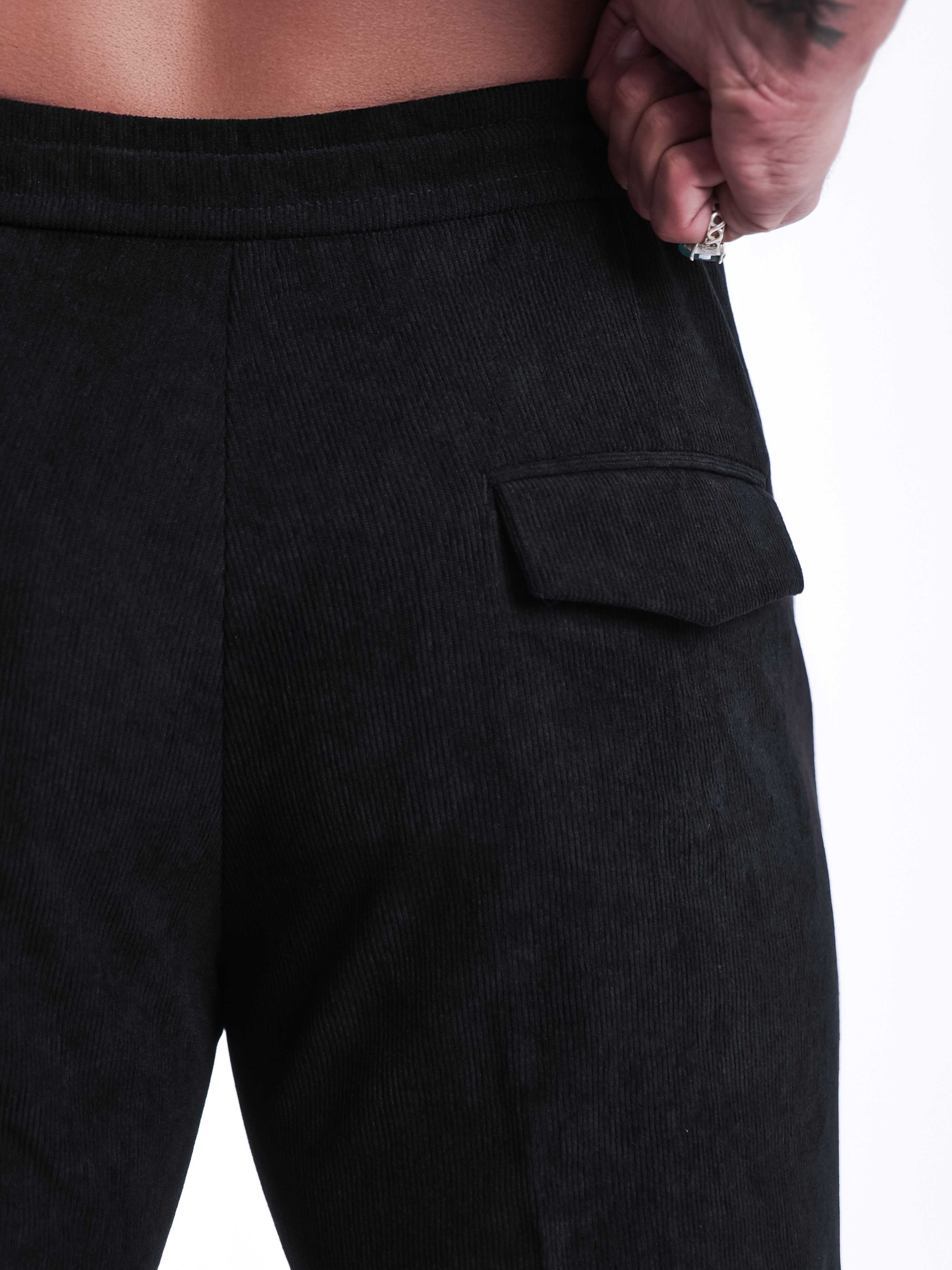 Foomer Black Corduroy Relaxed Fit Trousers For Men's - Image 7