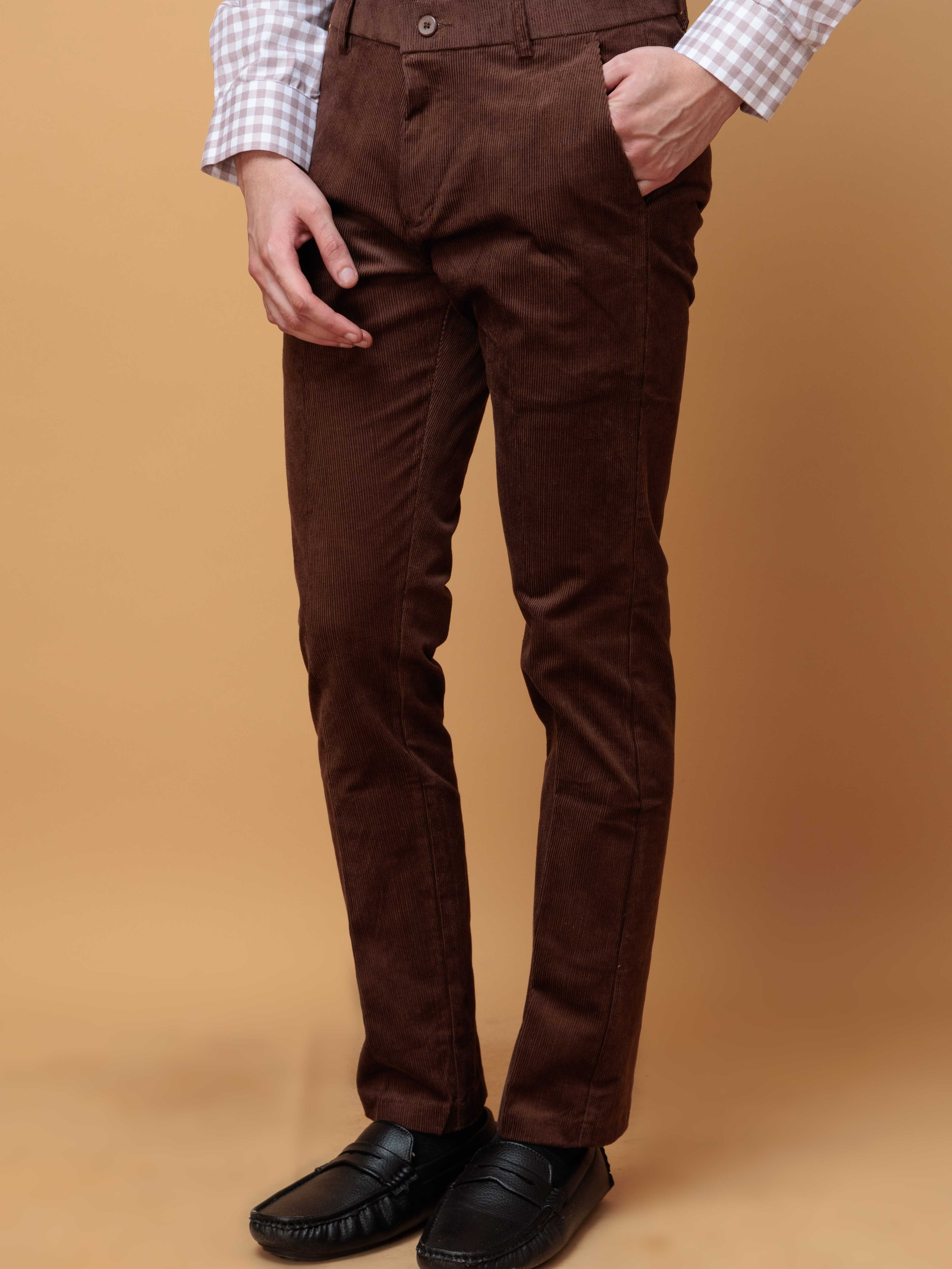 BROWN CORDUROY RELAXED FIT TROUSERS FOR MEN'S - Image 8