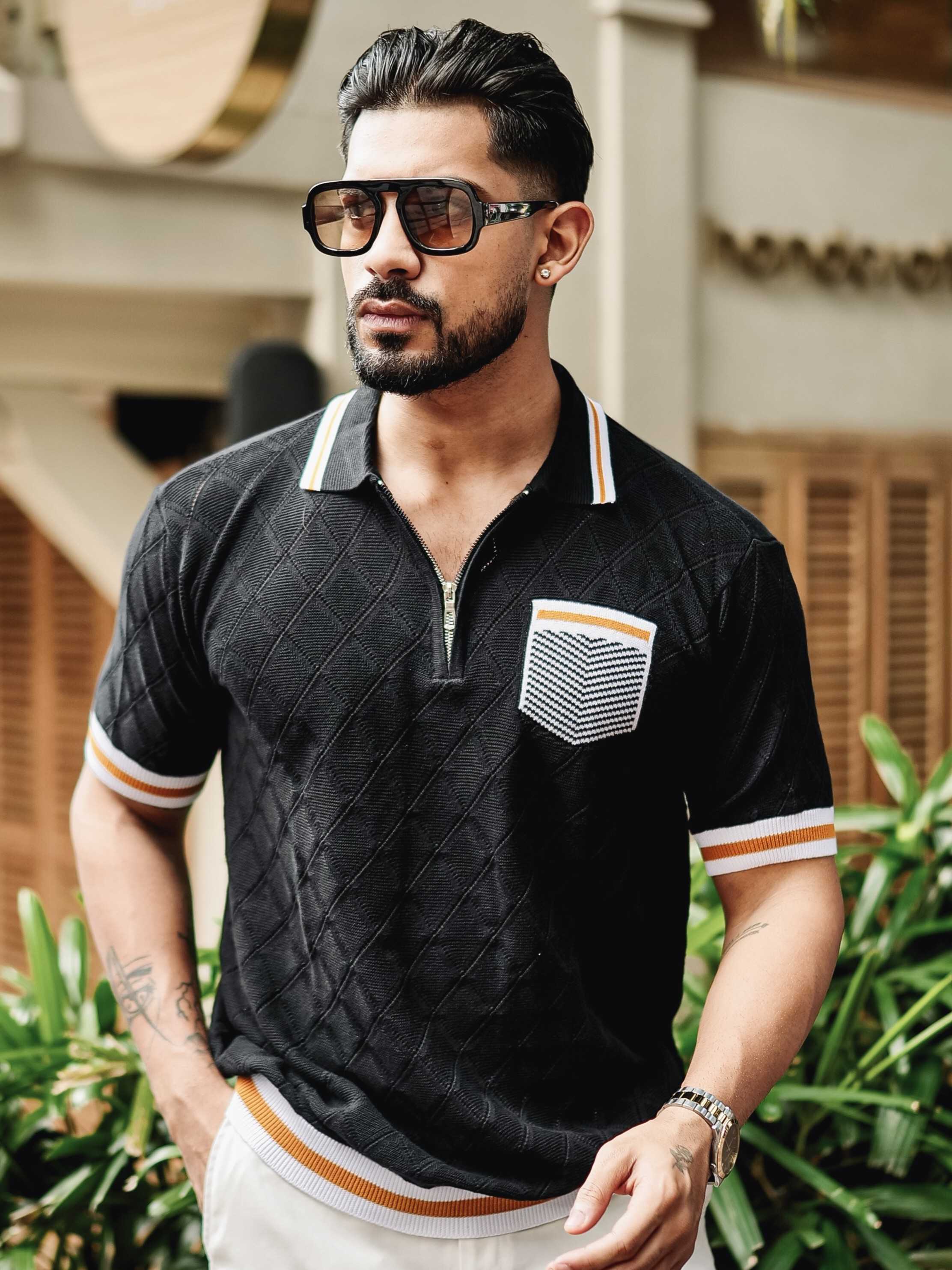 FOOMER BLACK HALF SLEEVE KNITTED TSHIRT FOR MEN'S - Image 3
