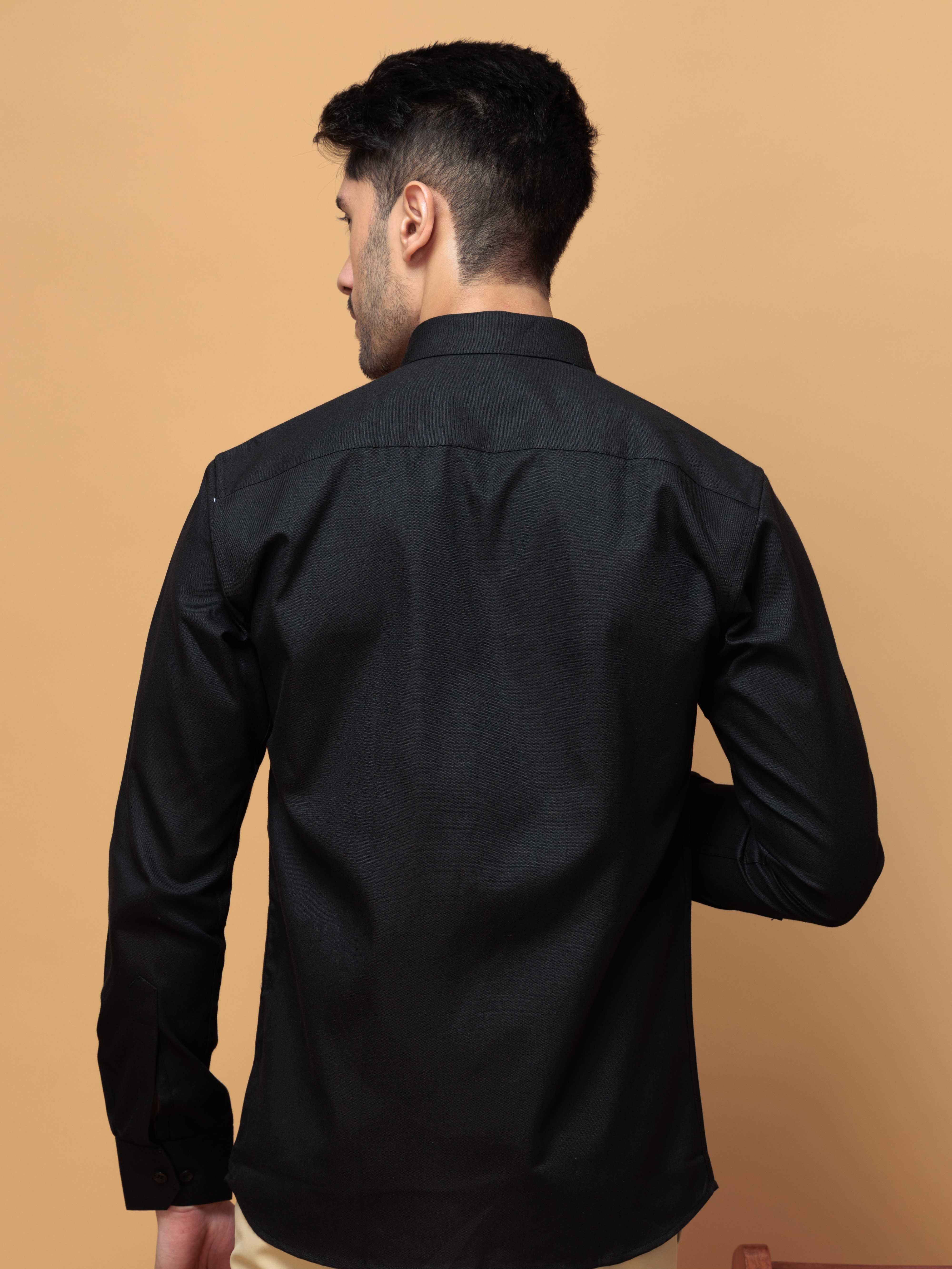 FORMAL BLACK PLAIN OXFORD COTTON CASUAL SHIRT FOR MEN'S - Image 5