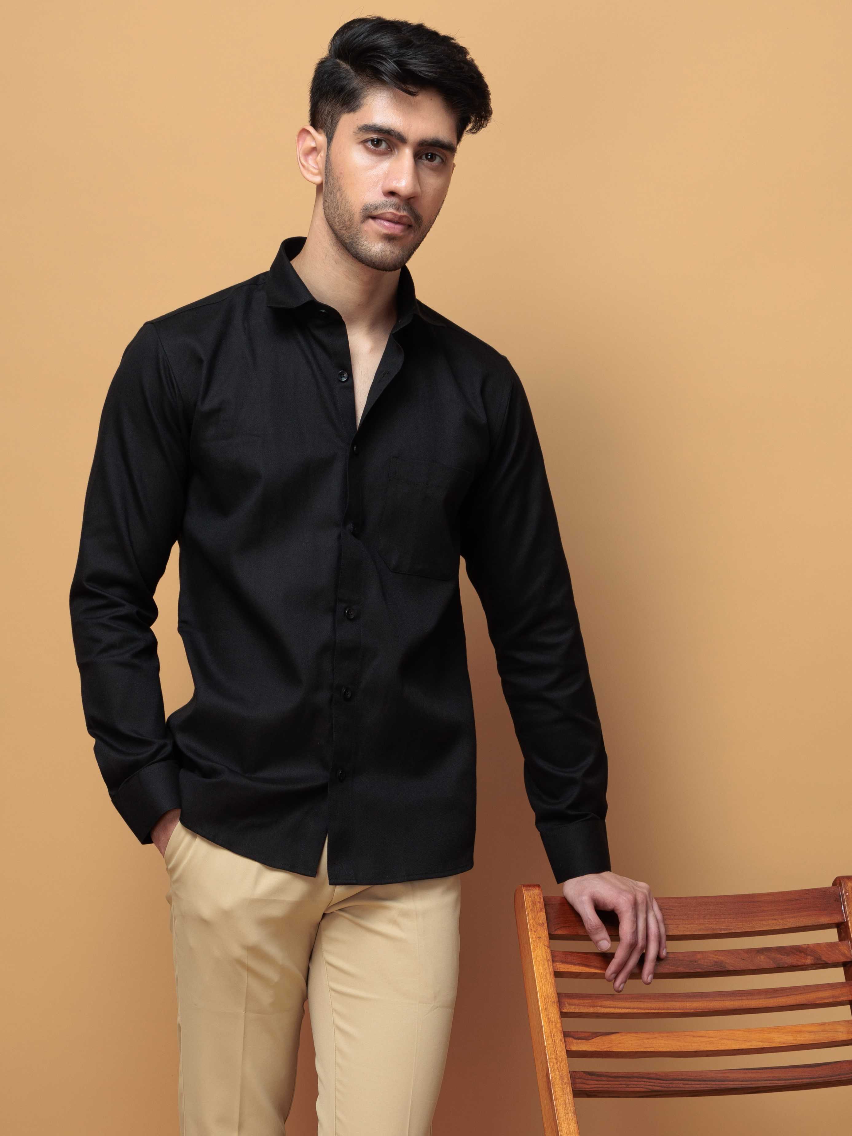 FORMAL BLACK PLAIN OXFORD COTTON CASUAL SHIRT FOR MEN'S - Image 8