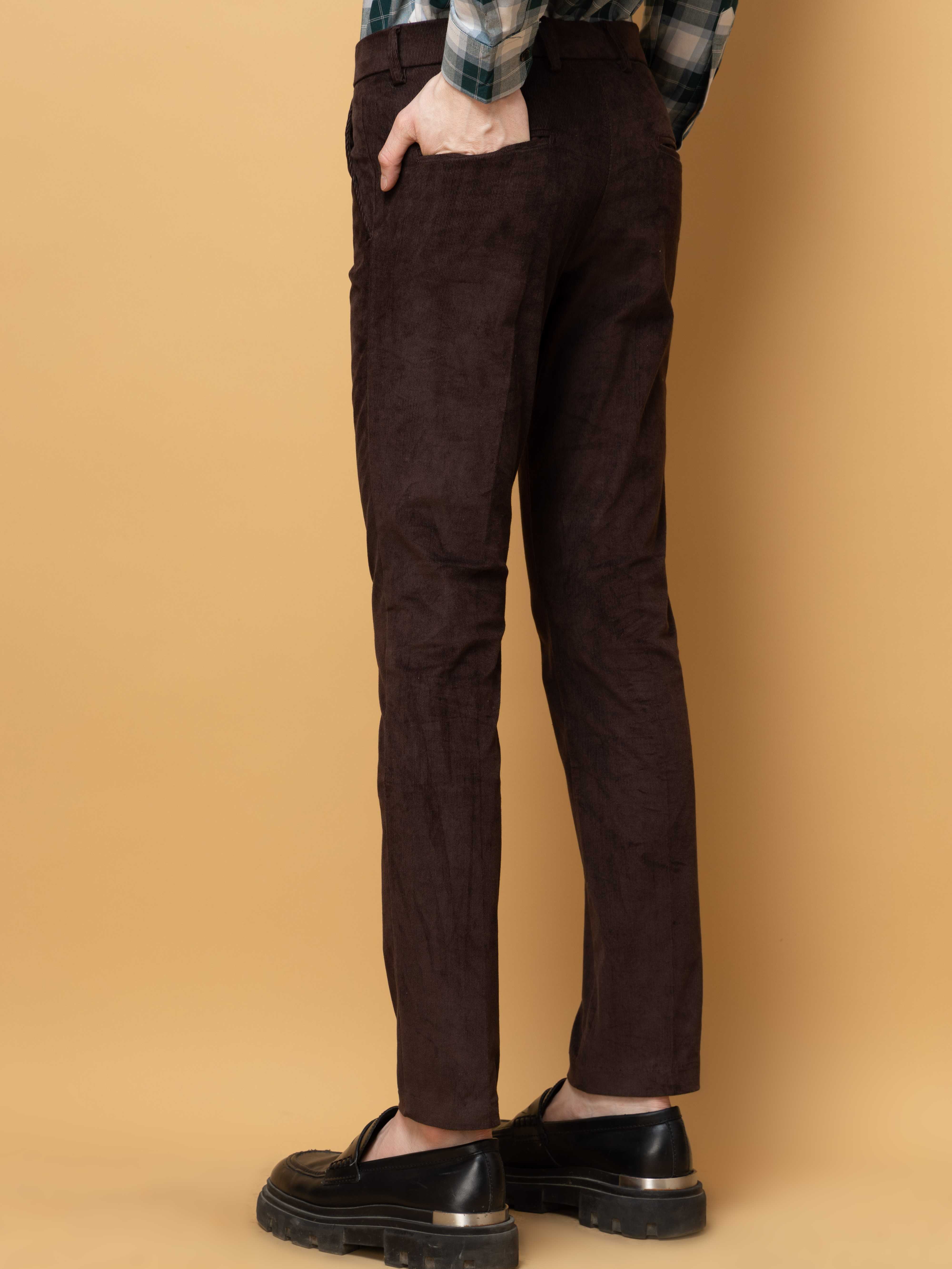 CHOCOLATE CORDUROY RELAXED FIT TROUSERS FOR MEN'S - Image 8