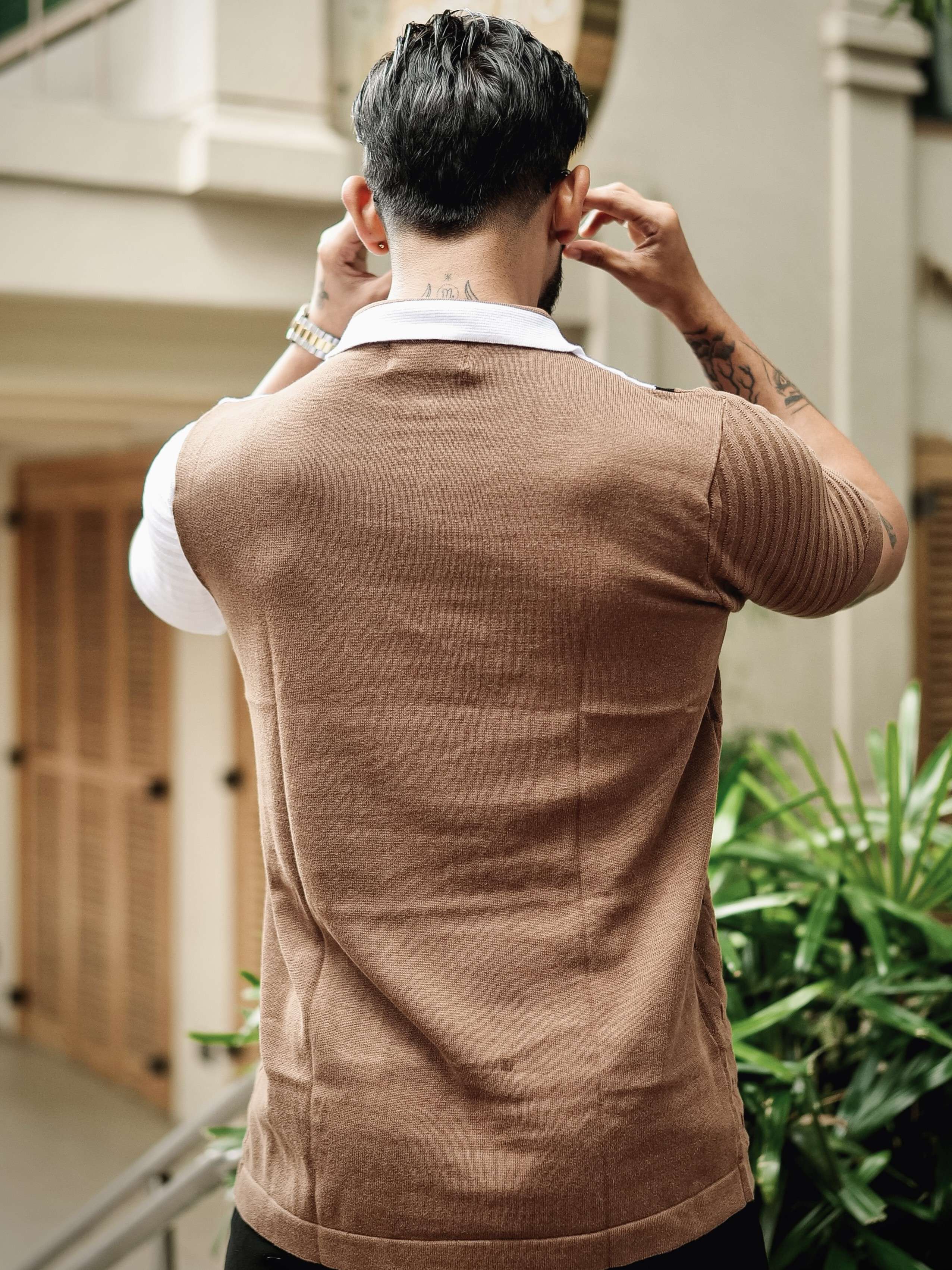 FOOMER BROWN HALF SLEEVE KNITTED TSHIRT FOR MEN'S - Image 5