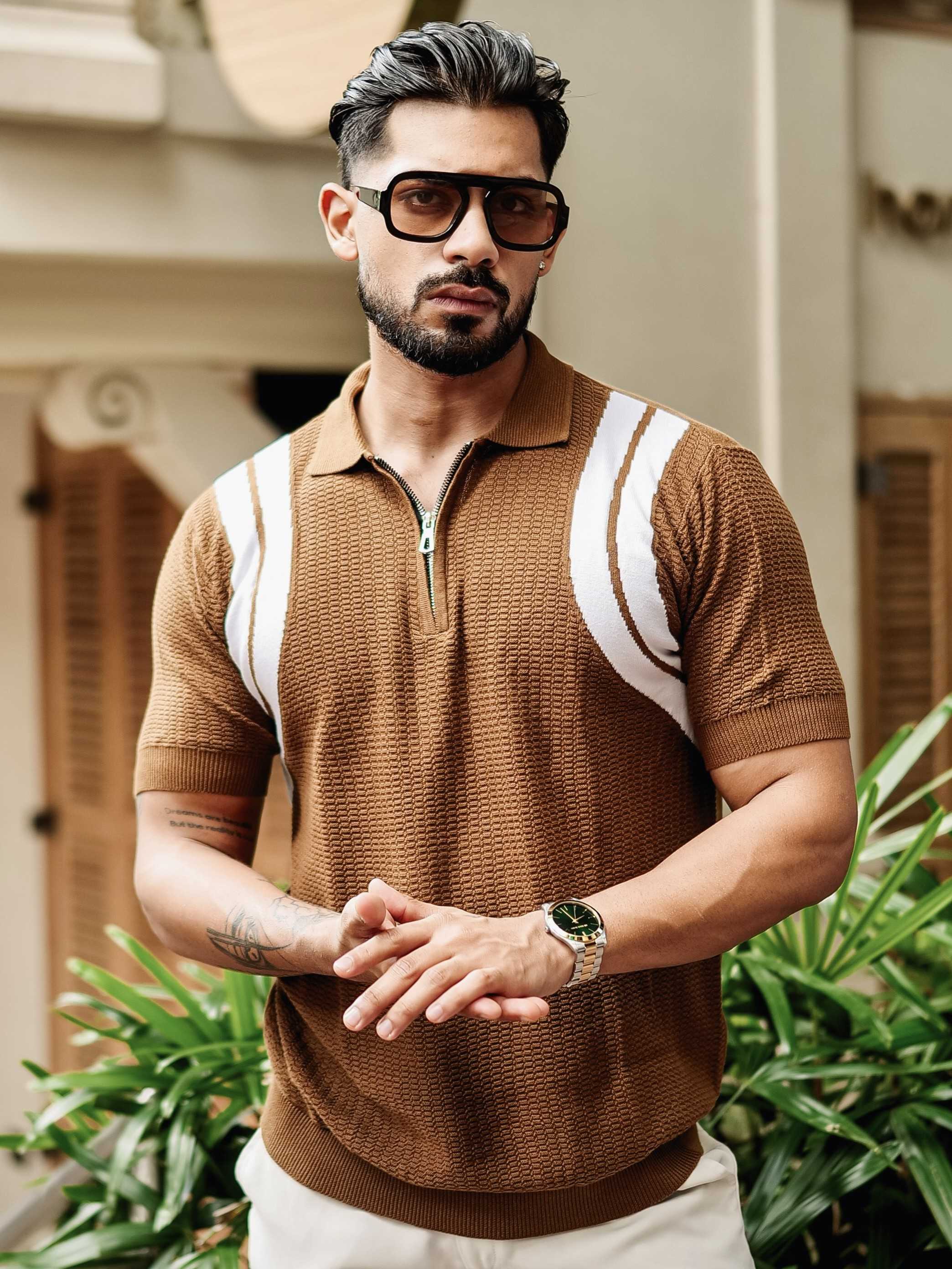 FOOMER BROWN HALF SLEEVE KNITTED TSHIRT FOR MEN'S - Image 3