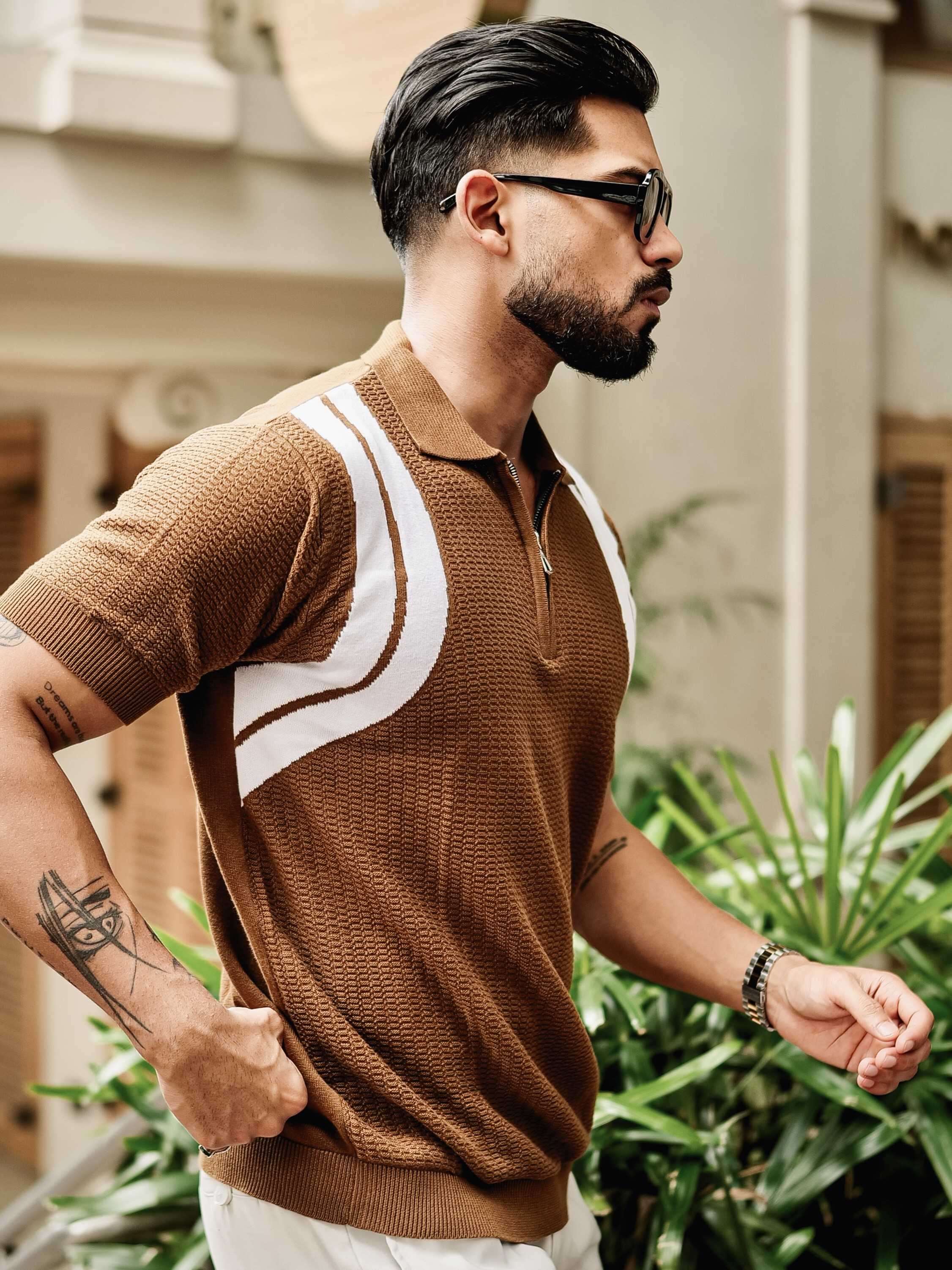 FOOMER BROWN HALF SLEEVE KNITTED TSHIRT FOR MEN'S - Image 5