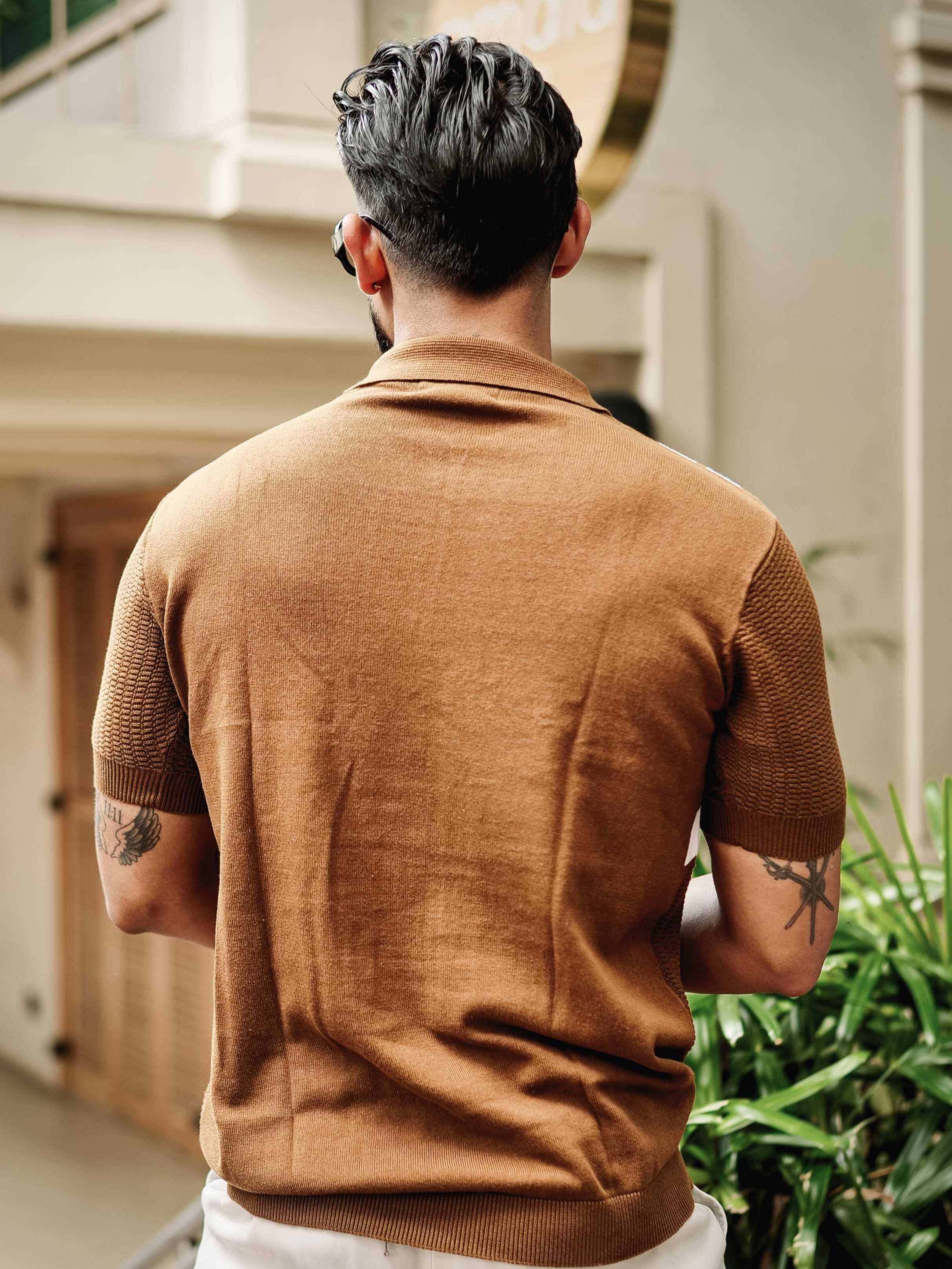 FOOMER BROWN HALF SLEEVE KNITTED TSHIRT FOR MEN'S - Image 8