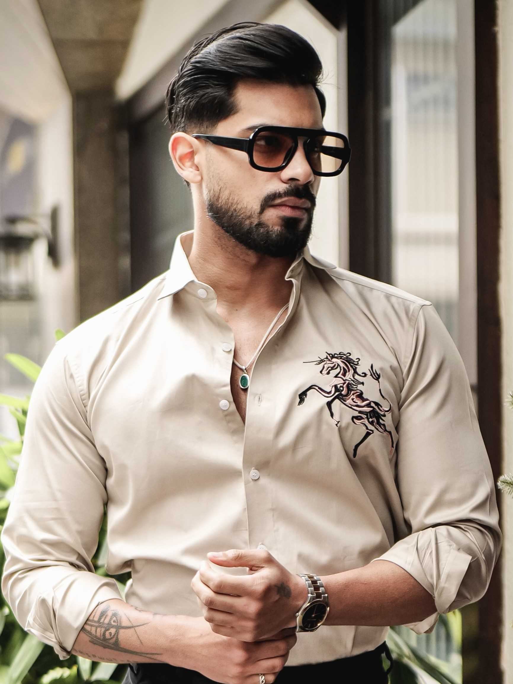 FOOMER CREAM EMBROIDERED DESIGNER SHIRT FOR MEN'S - Image 10