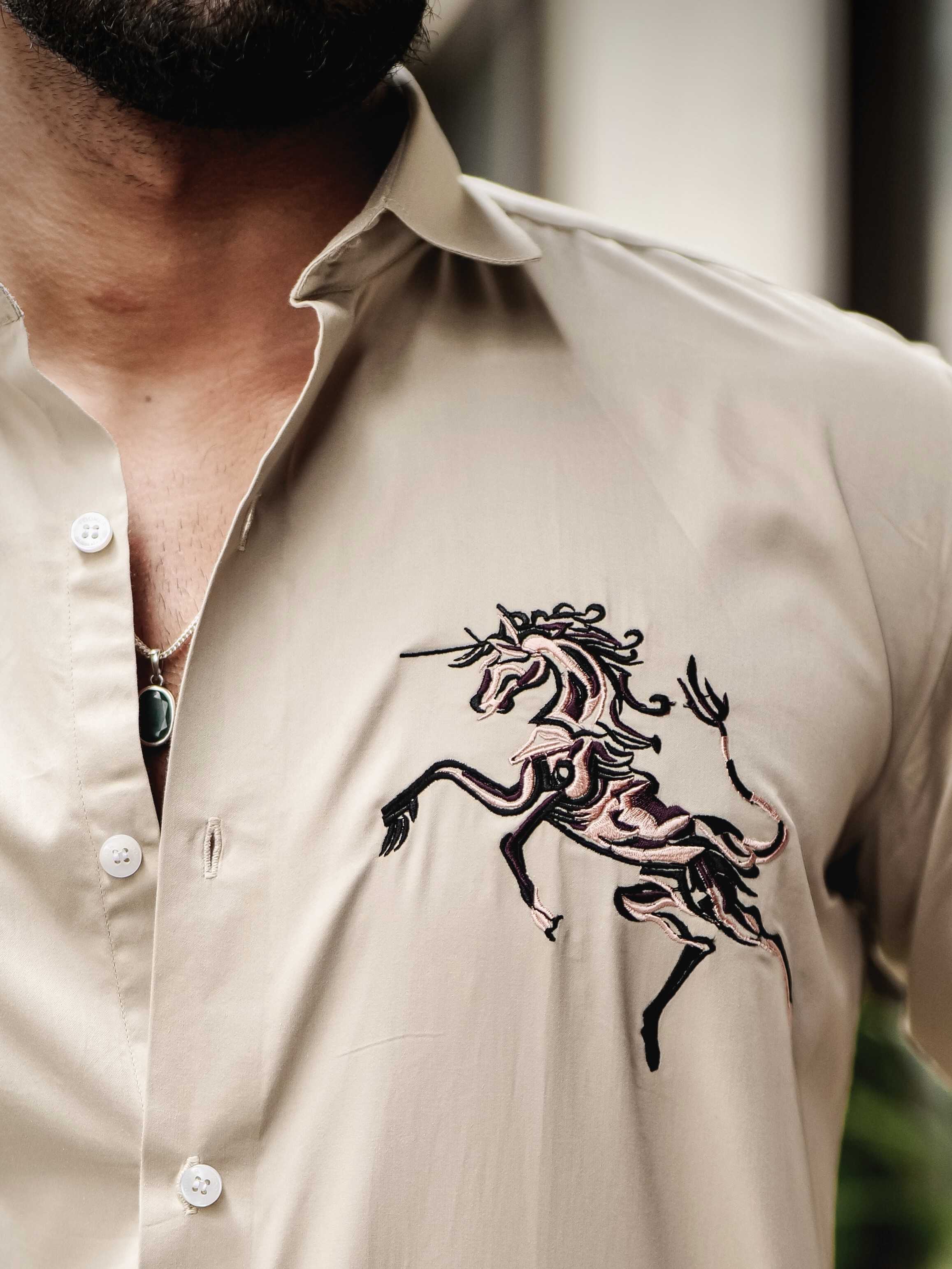 FOOMER CREAM EMBROIDERED DESIGNER SHIRT FOR MEN'S - Image 2