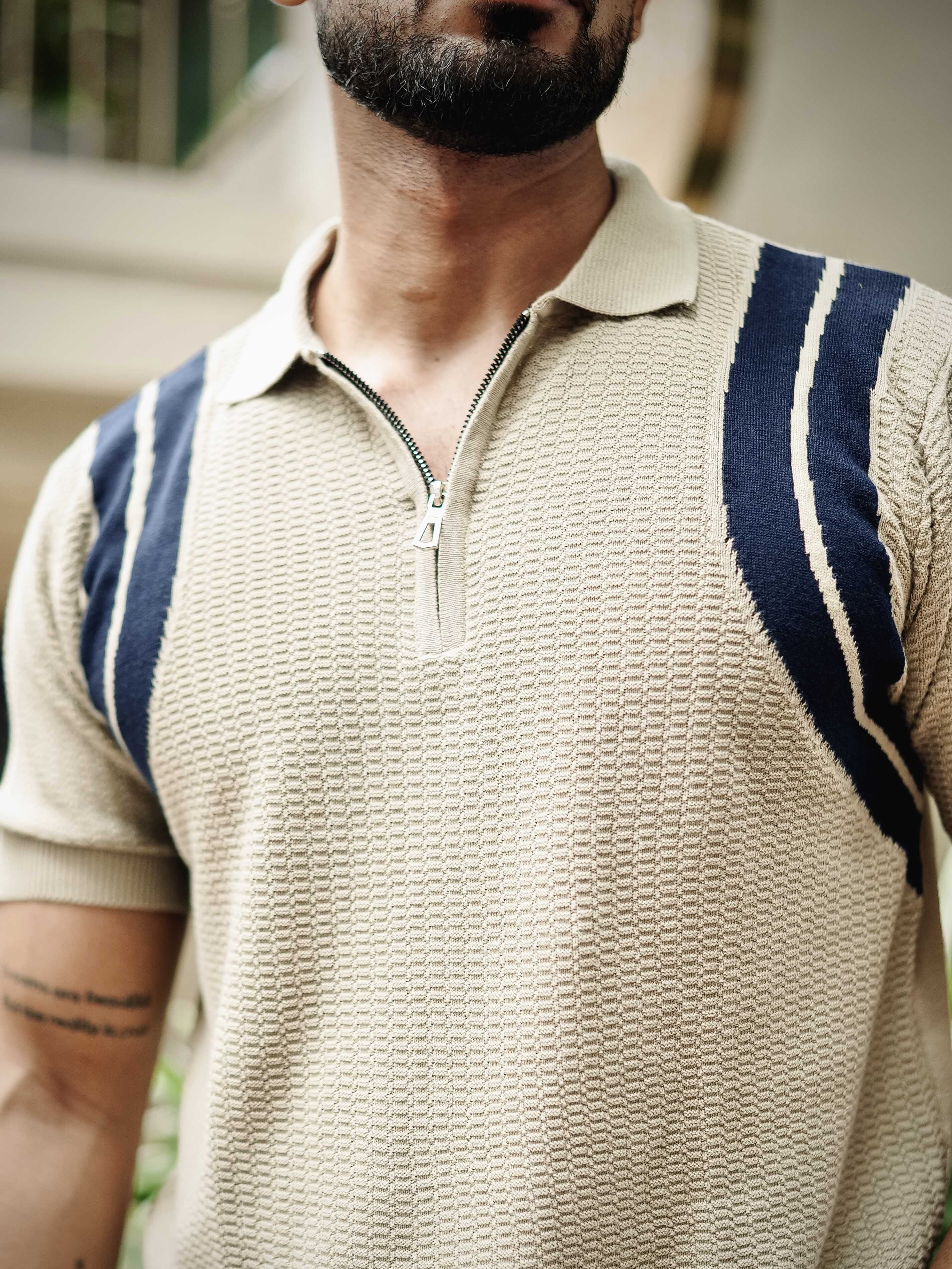 FOOMER CREAM HALF SLEEVE KNITTED TSHIRT FOR MEN'S - Image 2