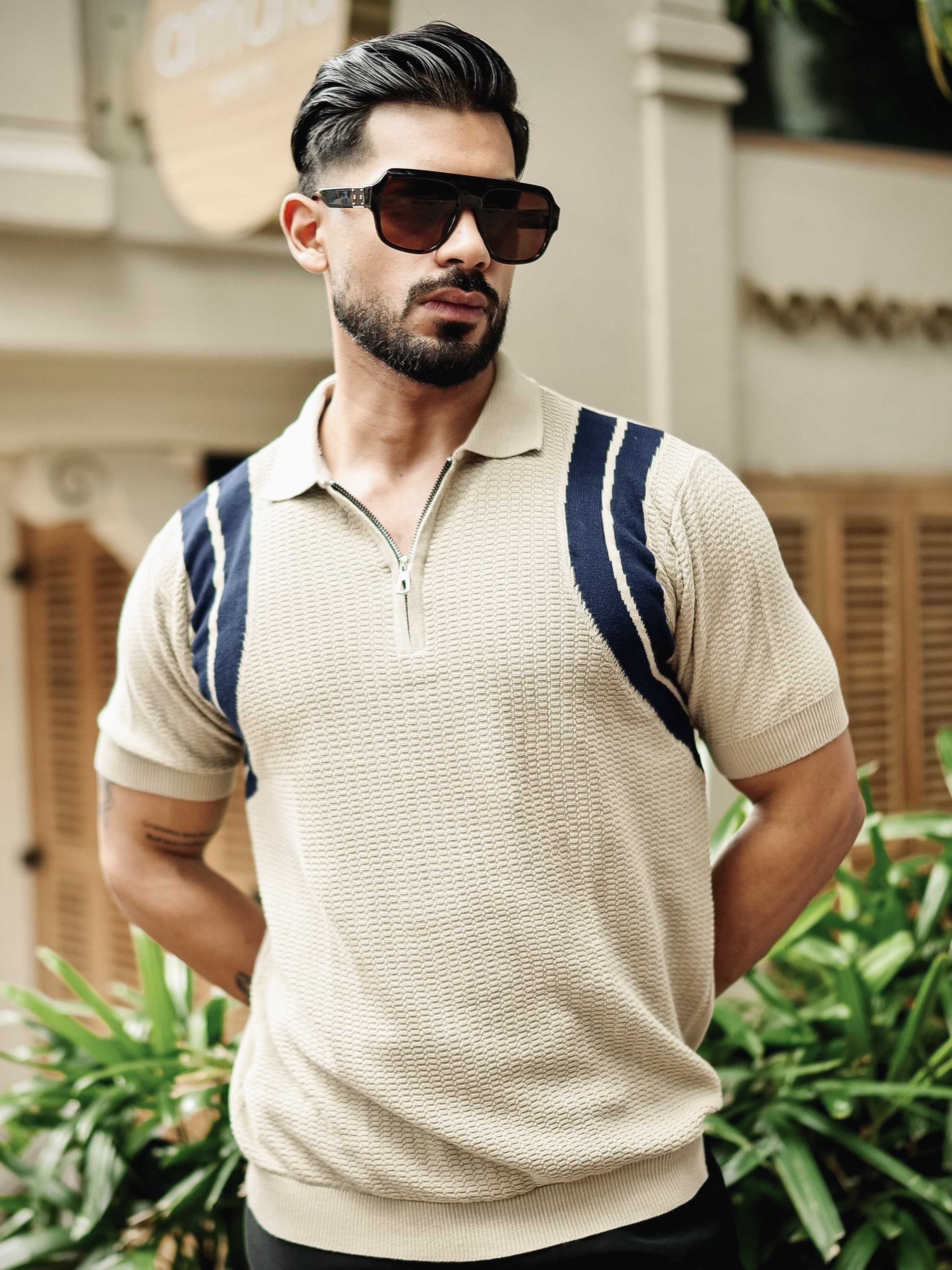 FOOMER CREAM HALF SLEEVE KNITTED TSHIRT FOR MEN'S - Image 4