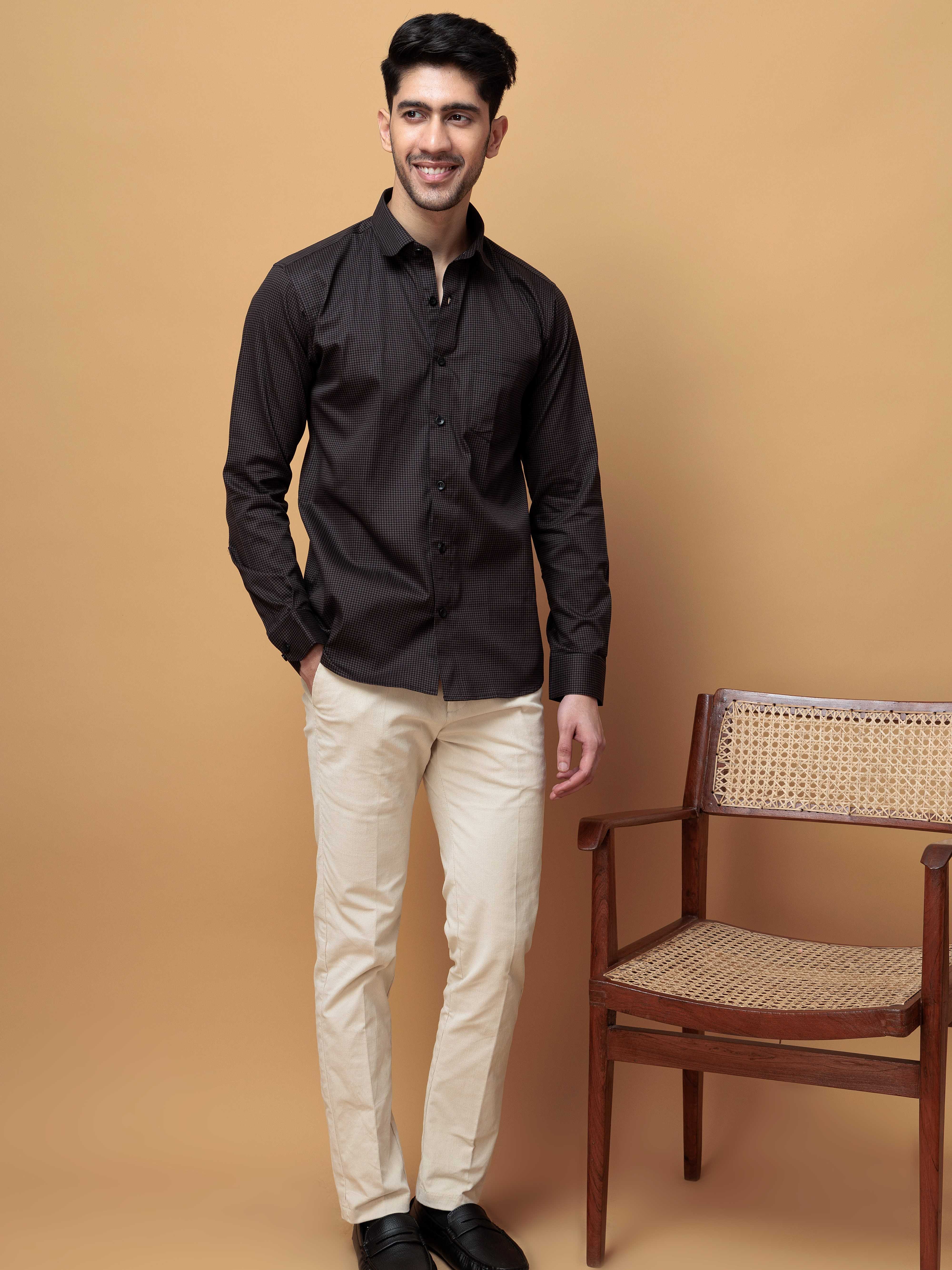 FOOMER DARK GREY MINI CHECKED COTTON CASUAL SHIRT FOR MEN'S - Image 5