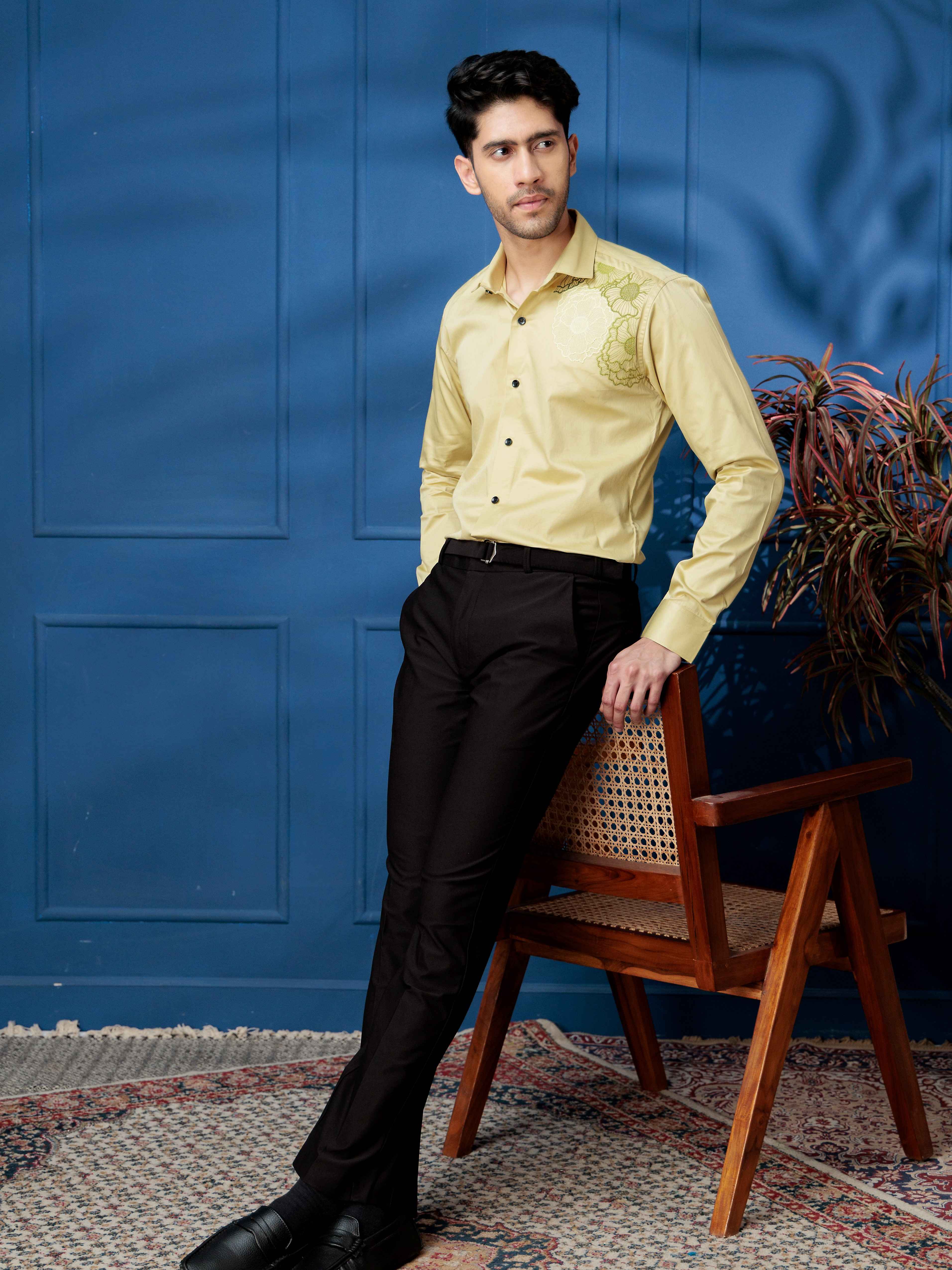 FOOMER FLOWER EMBROIDERED CLUB WEAR SATIN COTTON SHIRT FOR MEN - Image 6