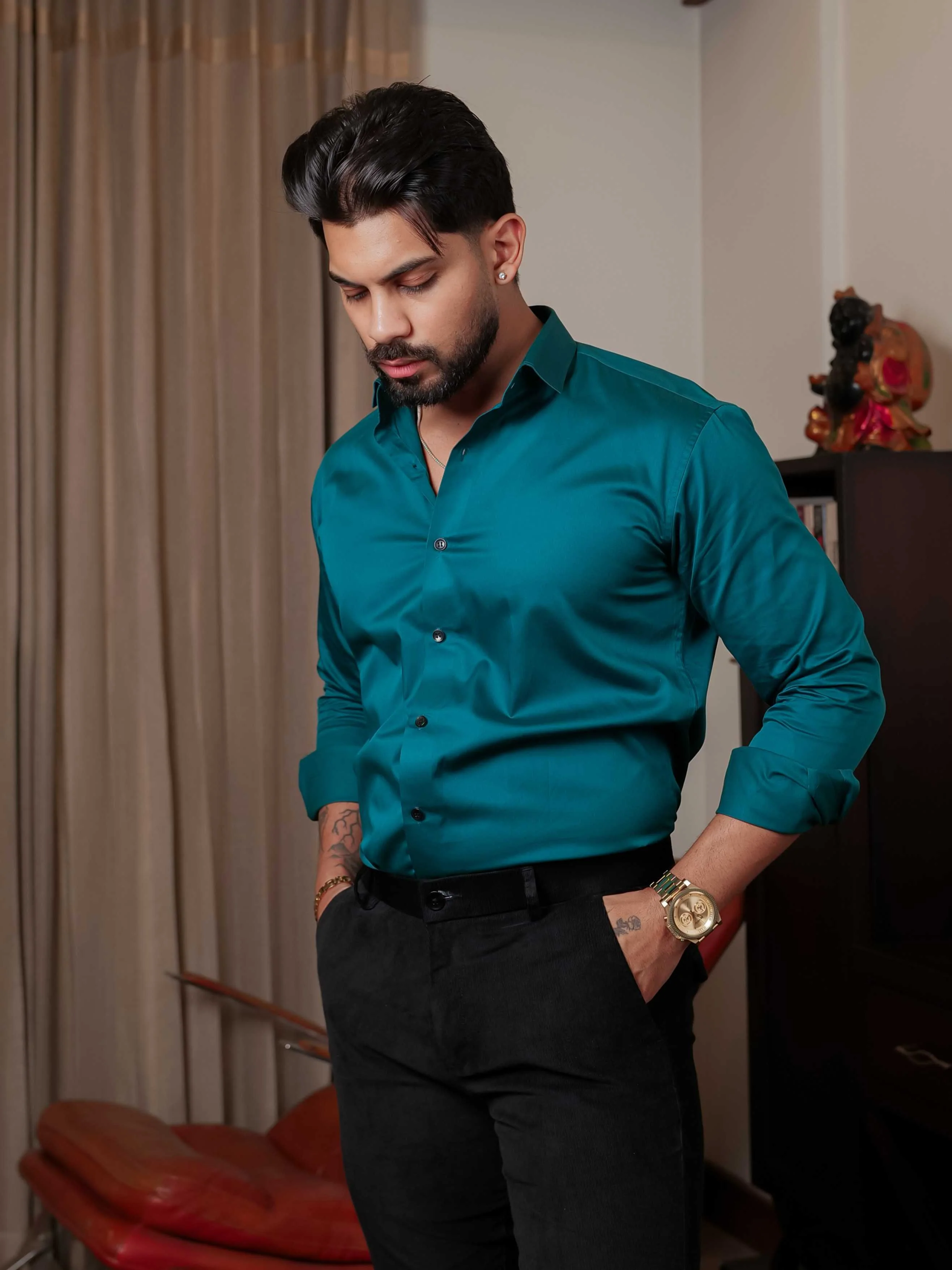 FOOMER FORMY DARK GREEN LUXURY SATIN SHIRT FOR MEN'S - Image 2