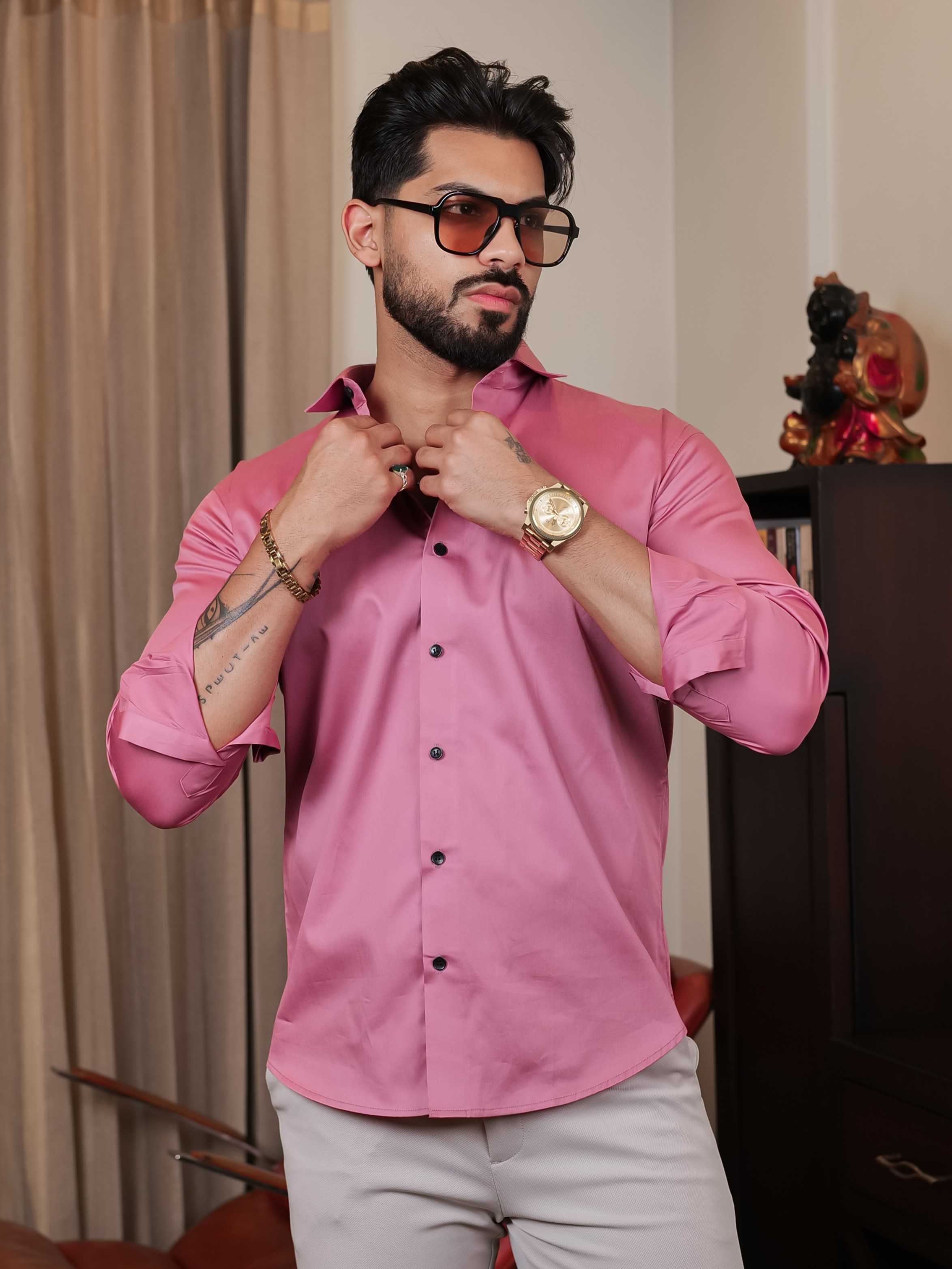 FOOMER FORMY DARK PINK LUXURY SATIN SHIRT FOR MEN'S - Image 6