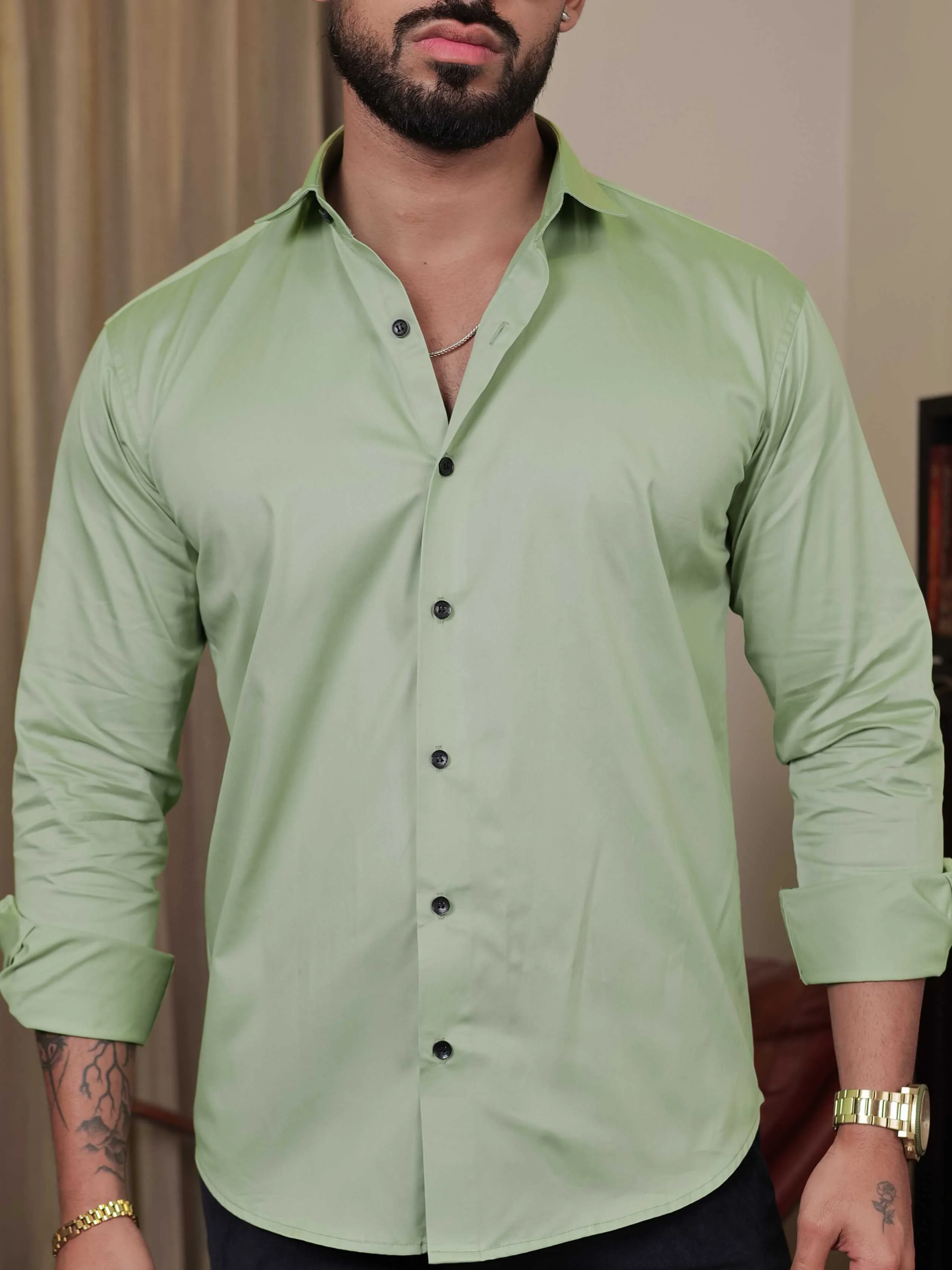 FOOMER FORMY LIGHT GREEN LUXURY SATIN SHIRT FOR MEN'S - Image 2