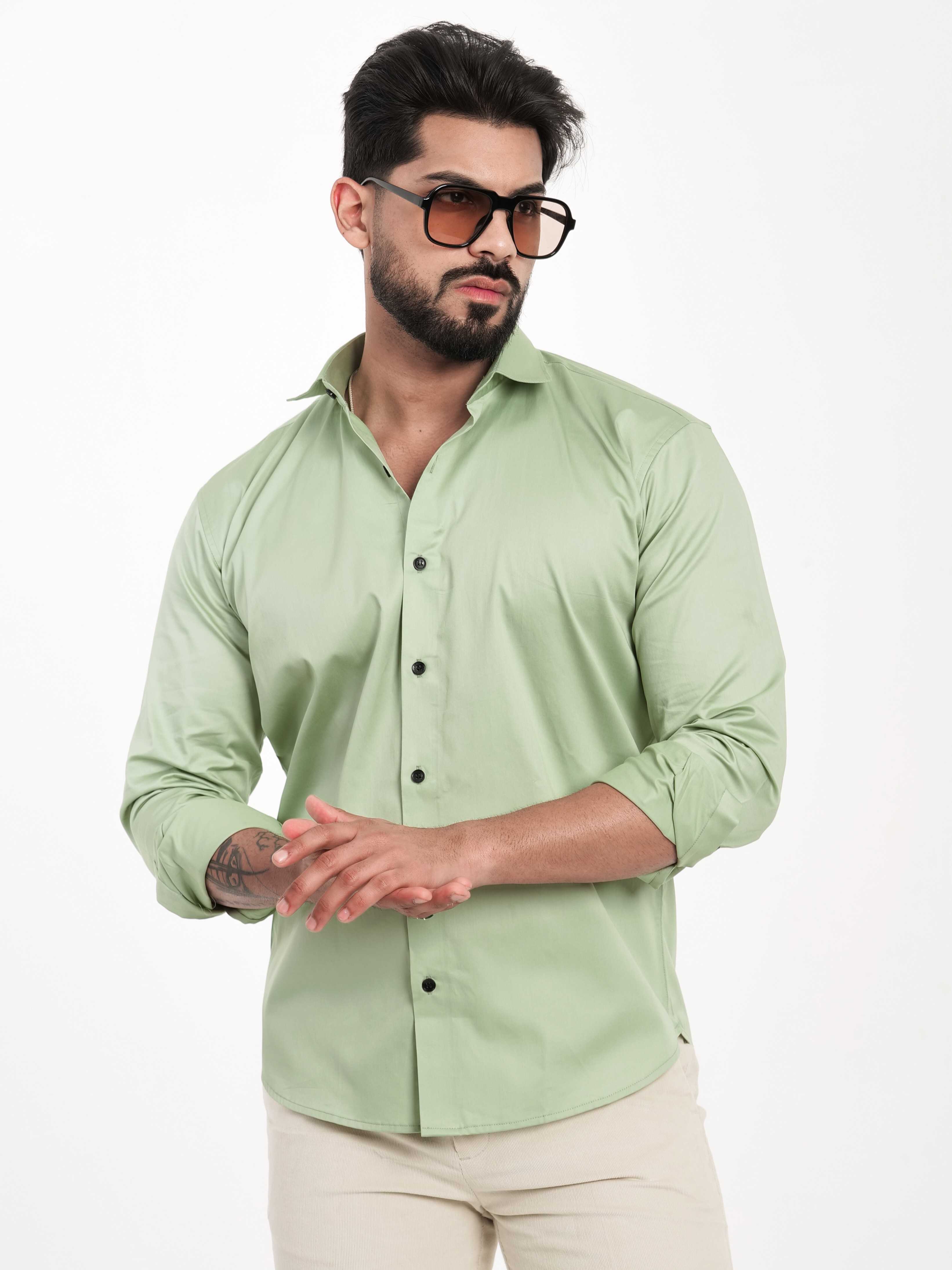 FOOMER FORMY LIGHT GREEN LUXURY SATIN SHIRT FOR MEN'S - Image 5