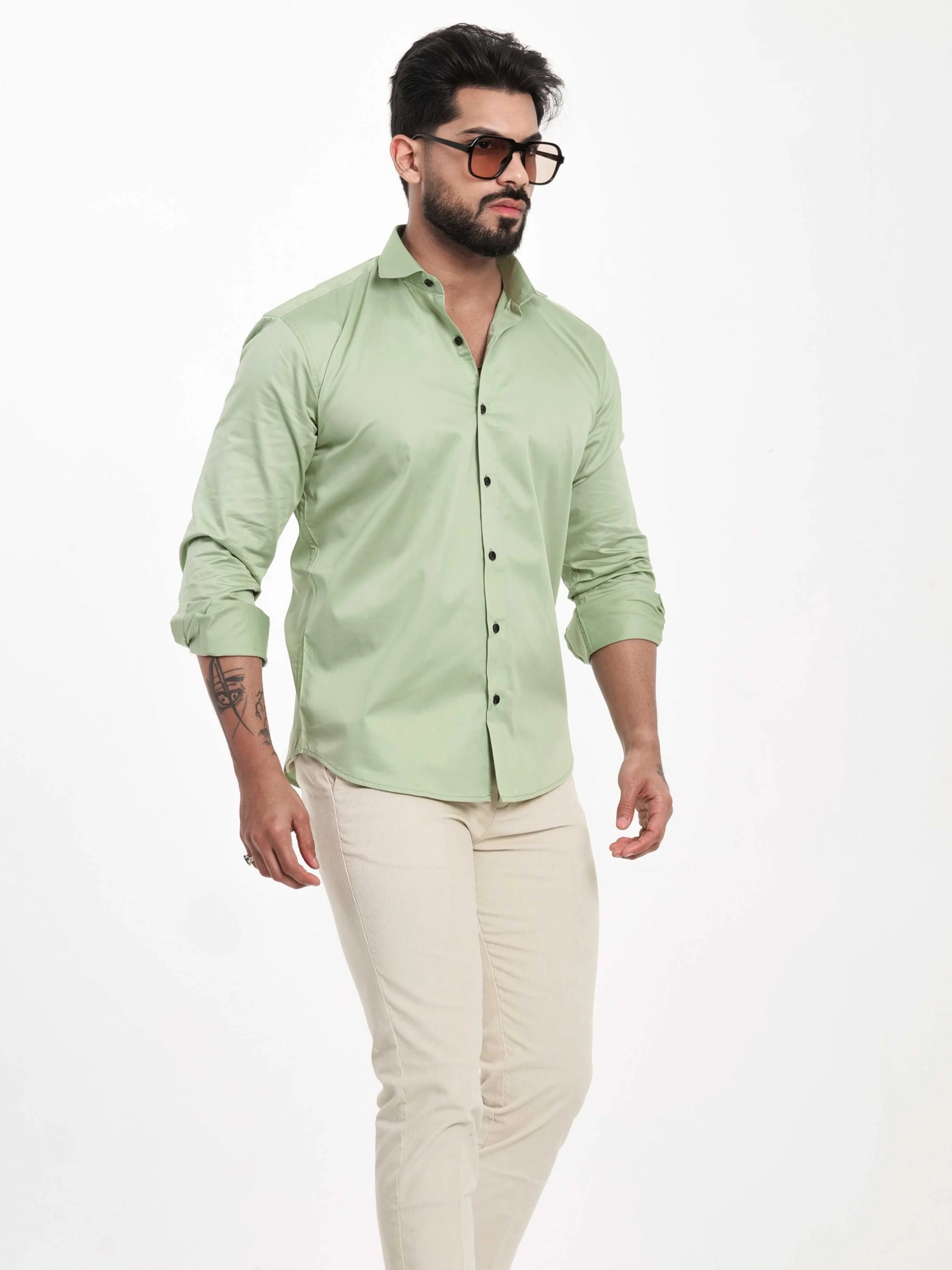FOOMER FORMY LIGHT GREEN LUXURY SATIN SHIRT FOR MEN'S - Image 8